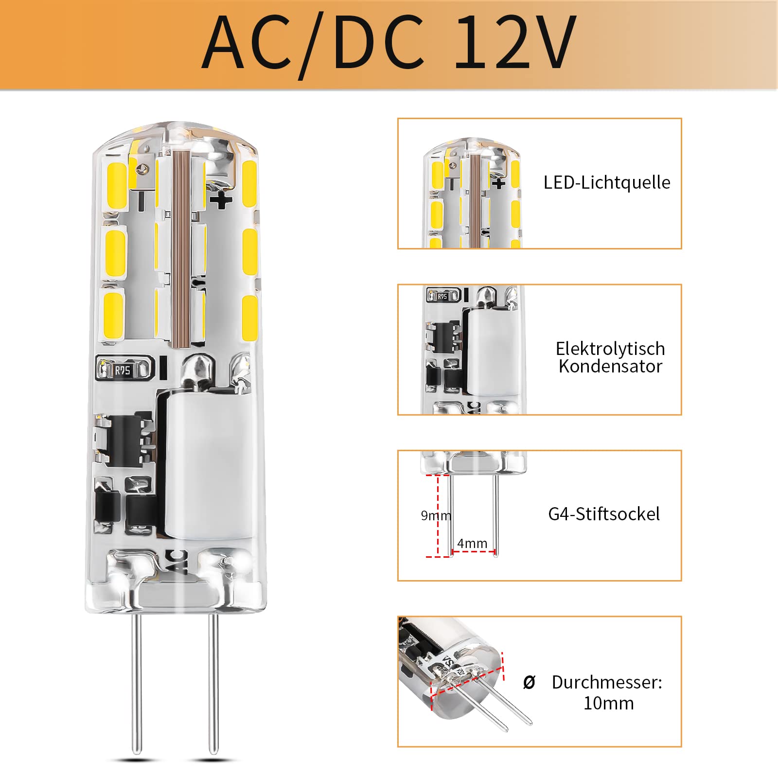I-Shunfa G4 Led Bulb T3 Jc Bi-Pin Base, 12V Ac/Dc, 1.24W, 93Lm, 6000K Cool White, Flicker-Free, Energy-Saving, 30,000 Hour Lifes