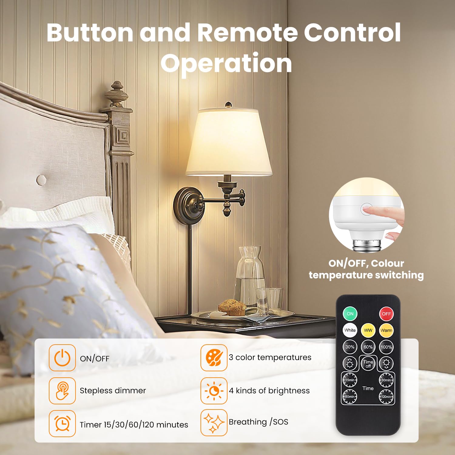 SCOPOW Rechargeable E26 Magnetic Light Bulbs with Remote, 10W, 900LM, 3500mAh, Warm/Natural/Cold White, Model DG-005,