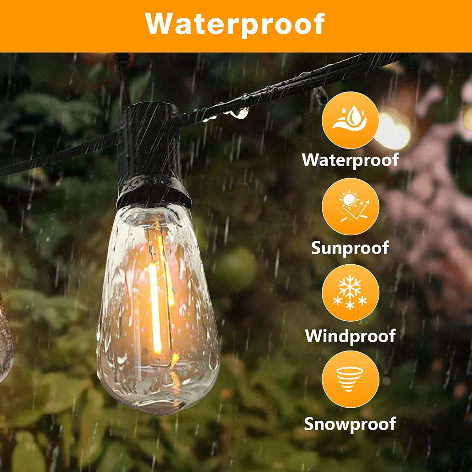 GLUROO Outdoor String Lights, 180FT Shatterproof LED, Vintage Bulbs, Waterproof, Connectable, Black