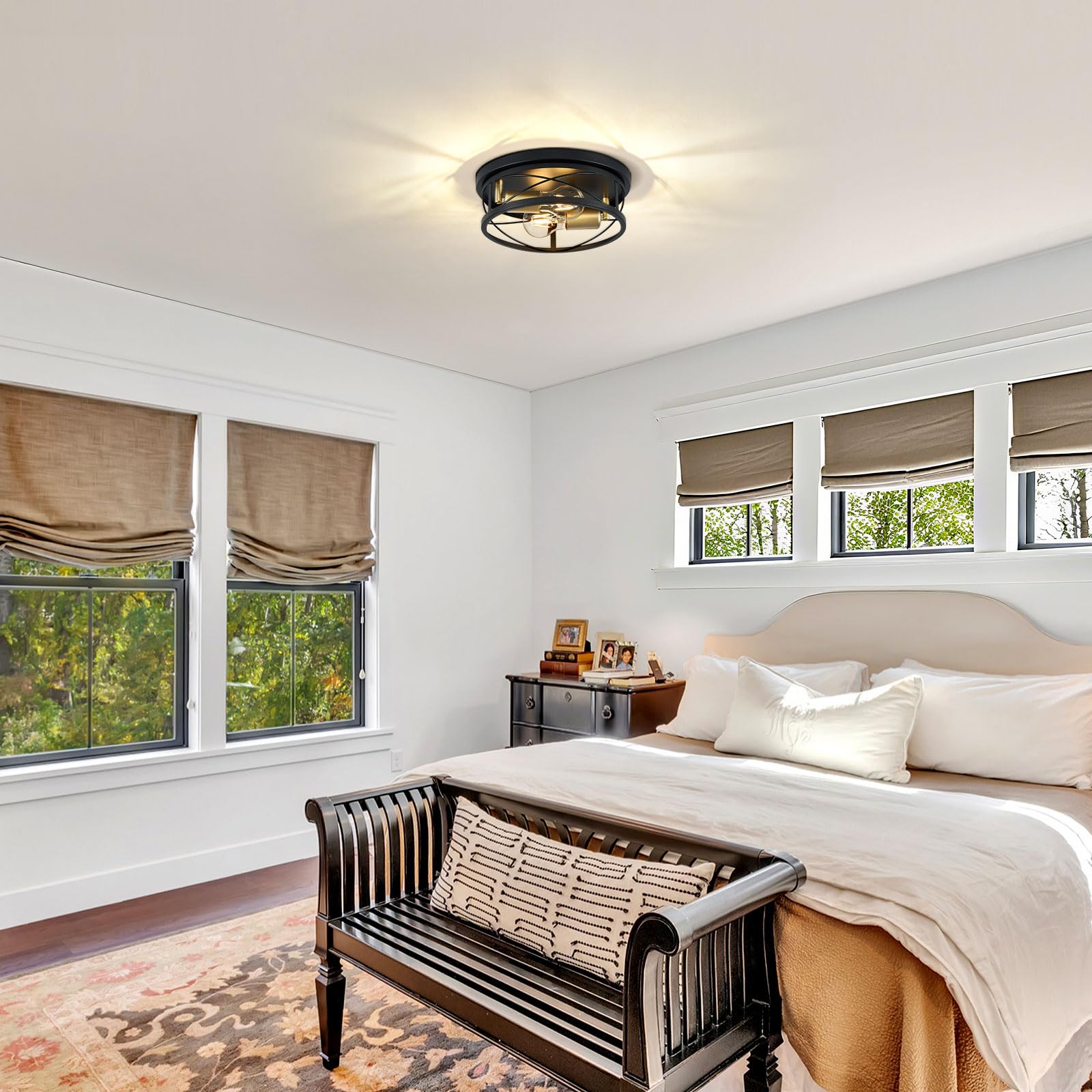 Violoemi Farmhouse Lights Black And Gold Industrial Flush Mount Ceiling Light  Ceiling Lamp Farmhouse Lighting Fixture For Hallway  Bedroom  Kitchen  Entrance  2-Light