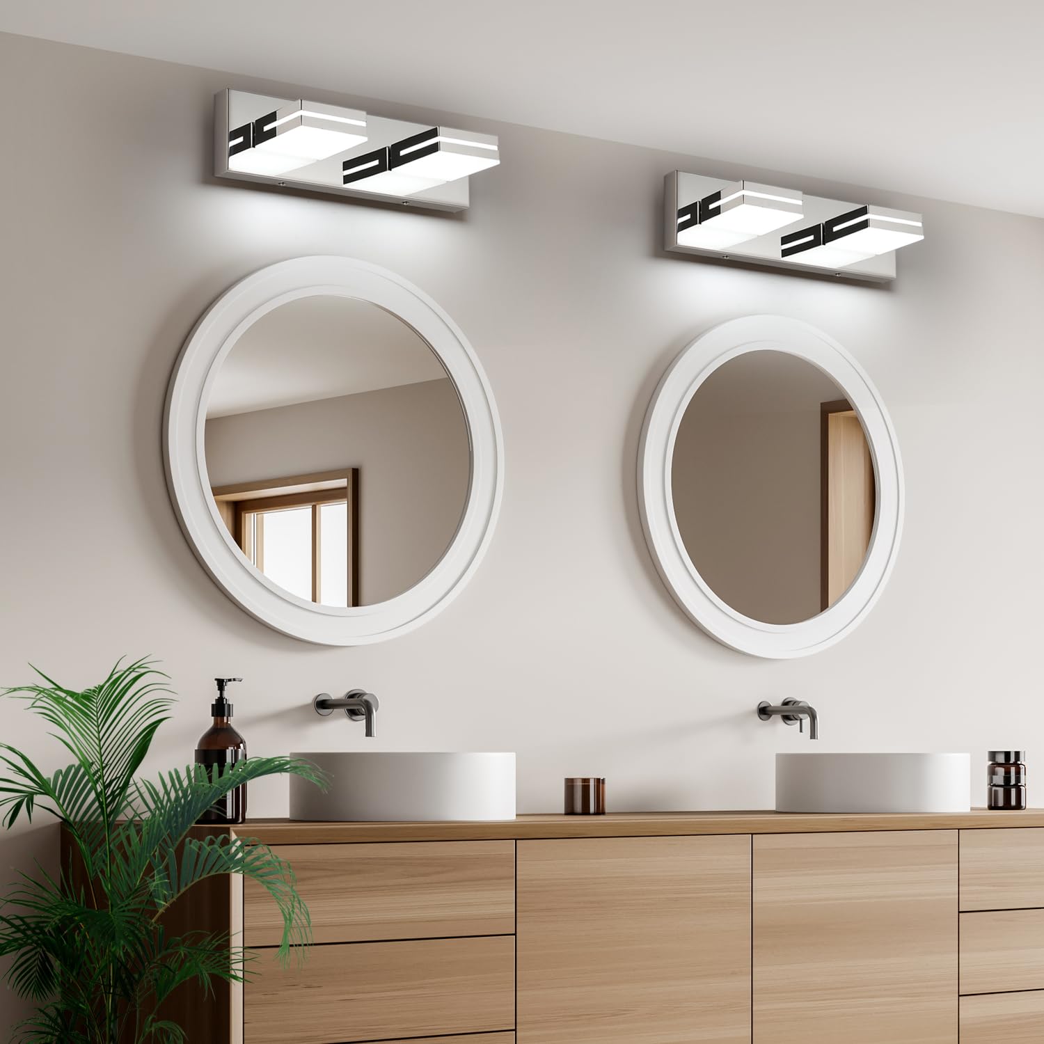 SineRise LED Bathroom Vanity Light Fixtures, 2-Light 15.5-Inch, Chrome Acrylic, Model H0001-16, Cool White 6000K