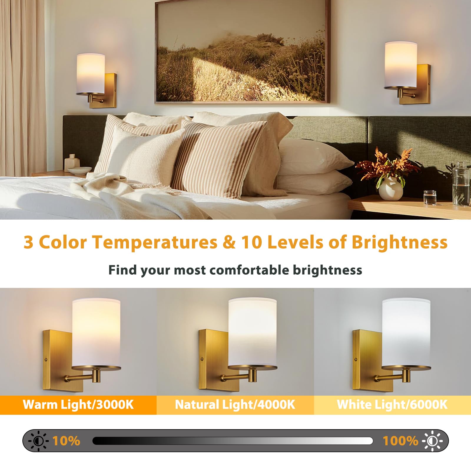 TERLEENART Battery Operated Wall Sconce Set of Two, RGB, Dimmable, Rechargeable, Antique Brass, Model TER-720-03-DP