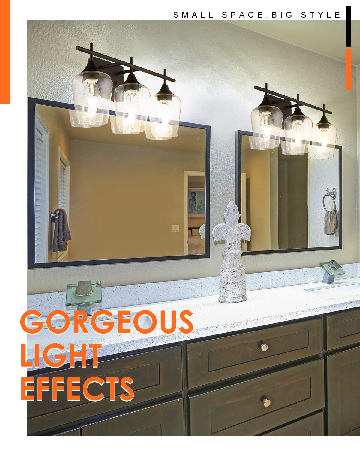 Osimir Bathroom Lighting Fixtures Over Mirror, 21 Inch 3-Light Oil Rubbed Bronze Vanity Light, Model WL9167