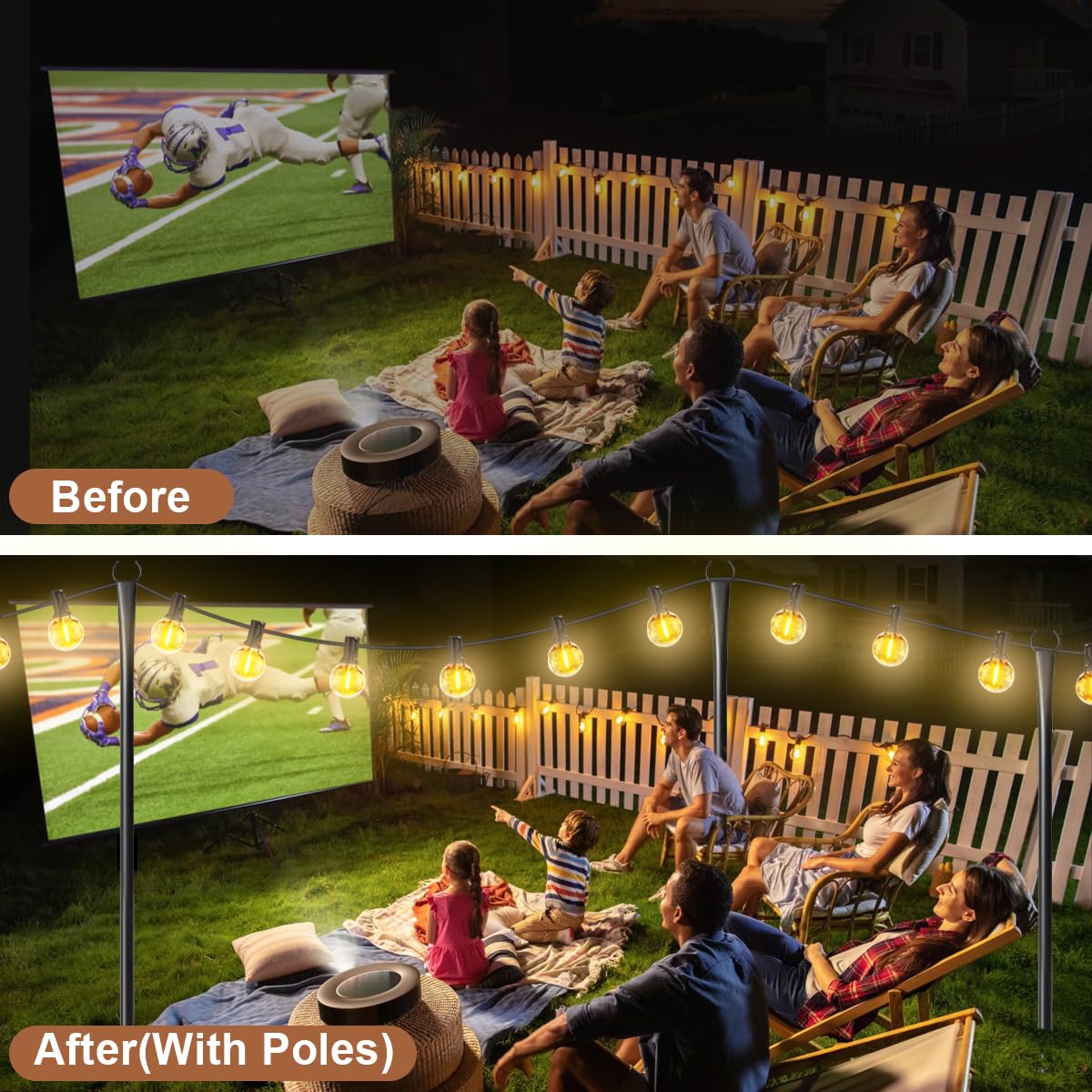 Nexillumi 4 Pack Black Heavy-Duty Metal String Light Poles, 10ft Adjustable Lighting Stands for Outdoor Patio, Garden, Deck Decor