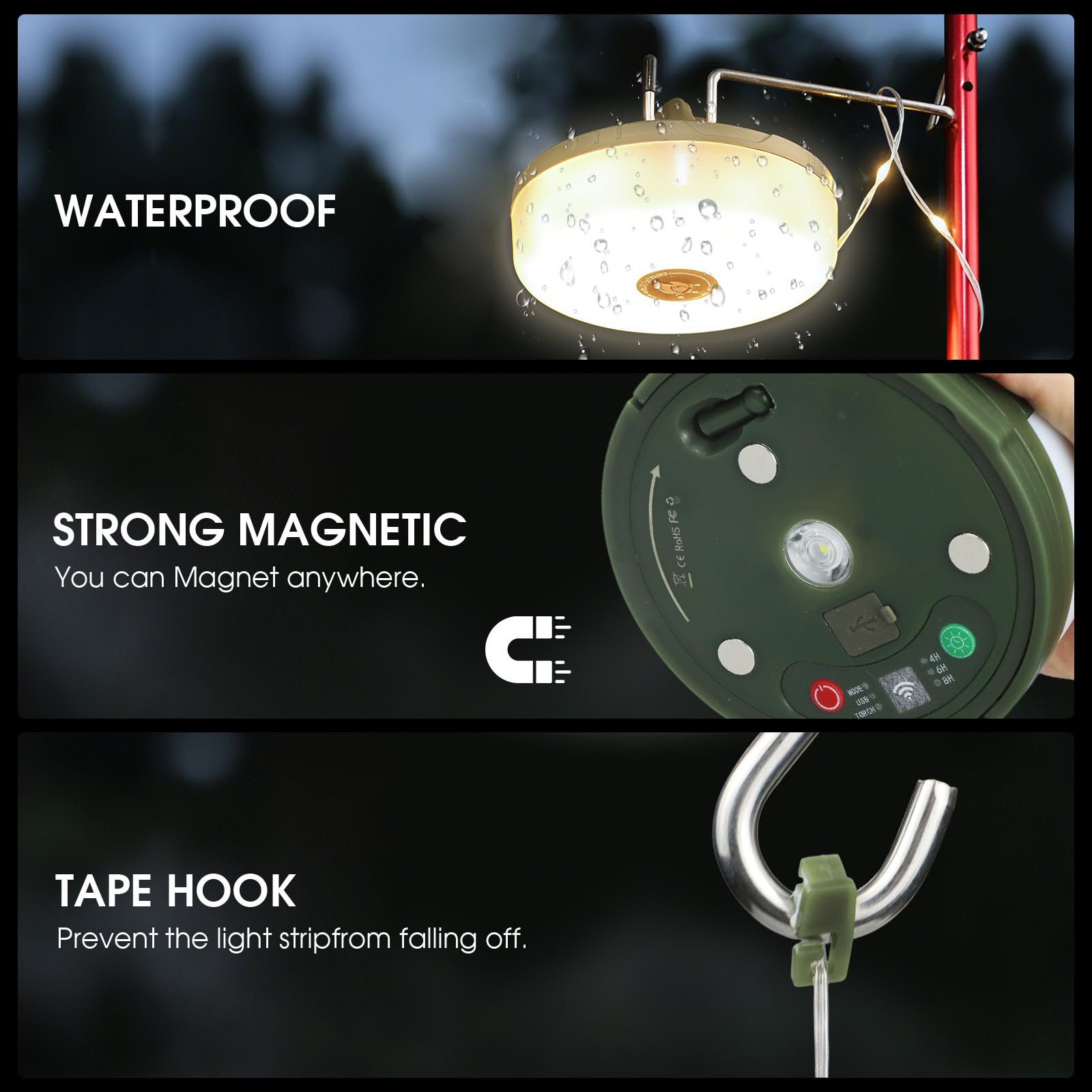 MDCMLKS Camping String Lights, Remote Control, 14 Lighting Modes, USB Charging, 32.8ft Waterproof, Model CSL-2, 1 Pack