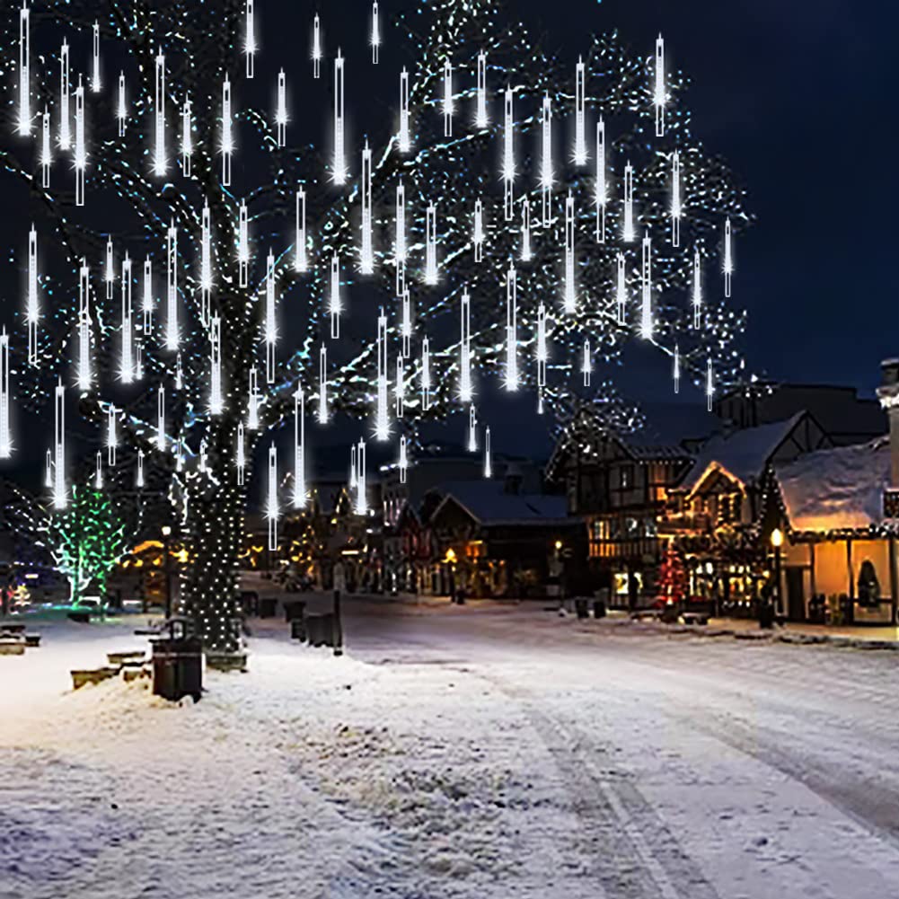 Weepong Christmas Lights Outdoor 32 Tubes 768 LEDs Meteor Shower Lights UL Certified Snow Falling Rain Drop Icicle String Light for Xmas Tree Christmas Decorations Outdoor Wedding Party Window White