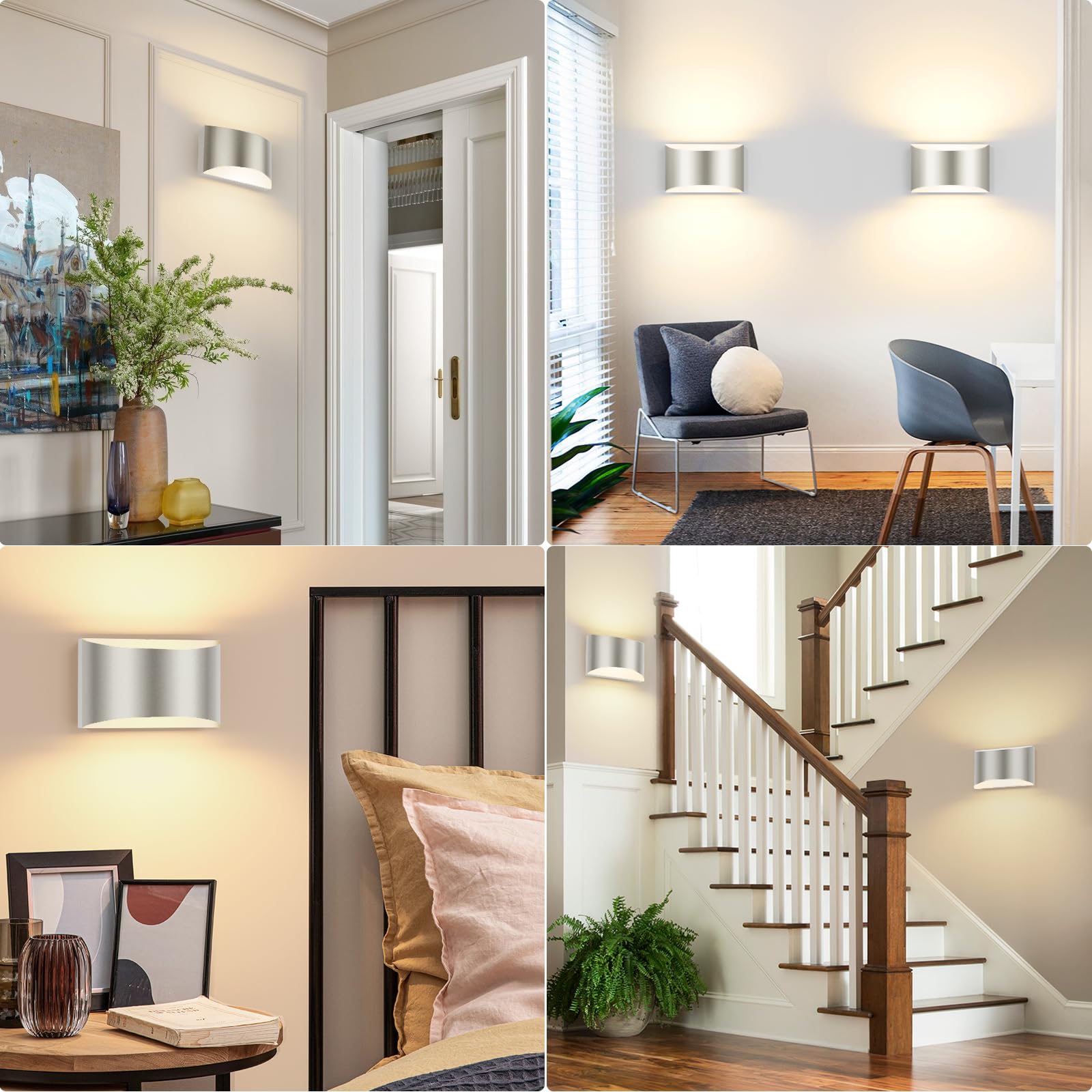 FOLKSMATE Modern LED Wall Sconces, 10W Up and Down Mount, 3000K Warm White, Silver, 7.68in, Model XYBY-LED,