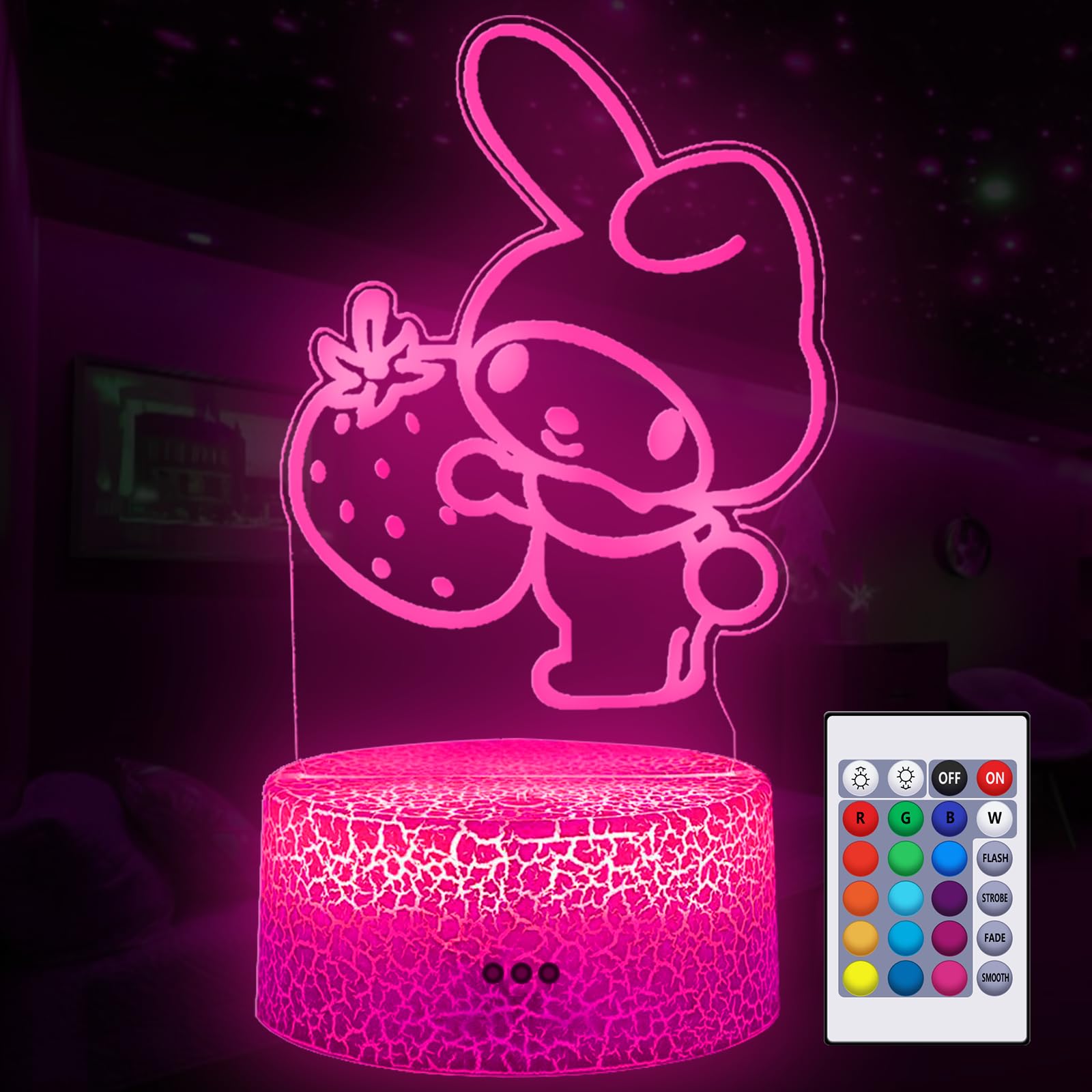 Cobiku 3D Illusion Night Light For Kids - Cute Lamp Led Night Light Anime Charater 16 Colours Change With Remote Control Kitty Lamp Room Decor Birthdays Holidays Christmas Gifts For Kids And Girls
