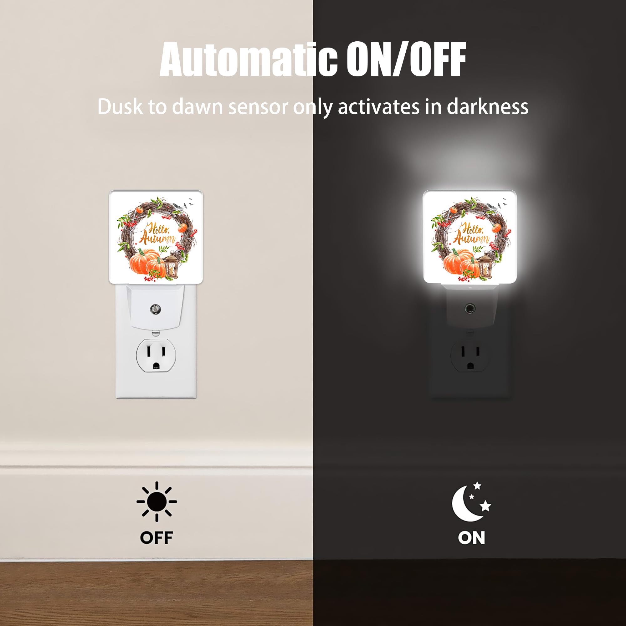 Jopowide Pumpkin Night Light with Dusk to Dawn Sensor, Warm Glow, Model SBD04, Hello Autumn Color, Ideal for Bedroom and Hallway