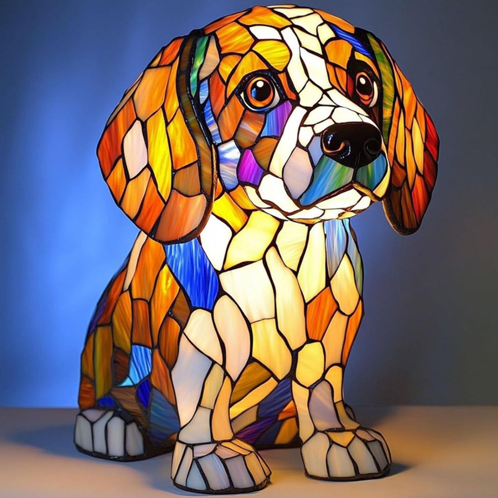 Yeesam Corgi Lamp, Dachshund Lamp, Pomeranian Lamps Stained Glass, Dog Series Art Night Light, Stained Resin French Bulldog Tabl