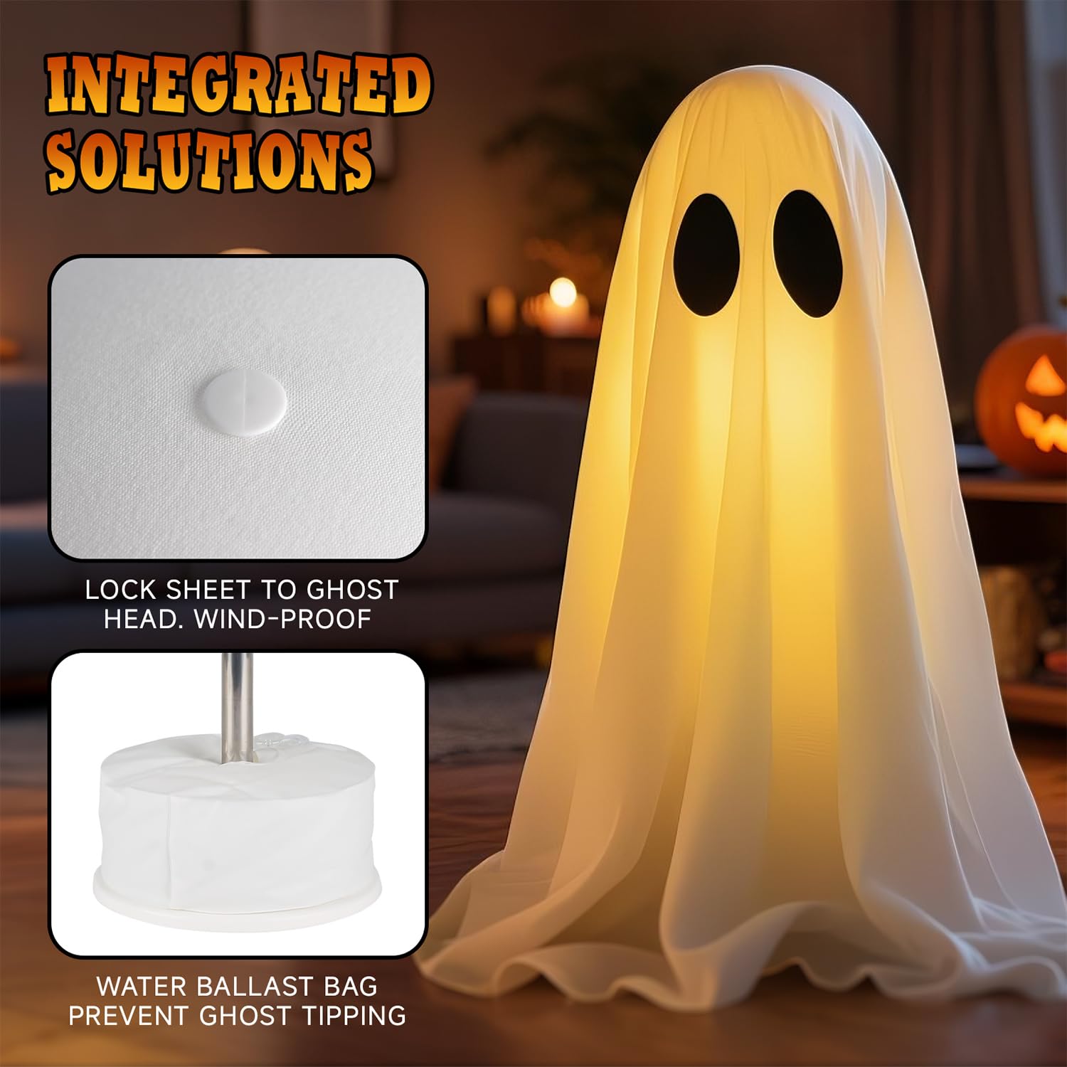 LinkCute Halloween Ghost Decor Kit - 2 Packs USB Power with Remote Controlled String Lights, White, Model LK717