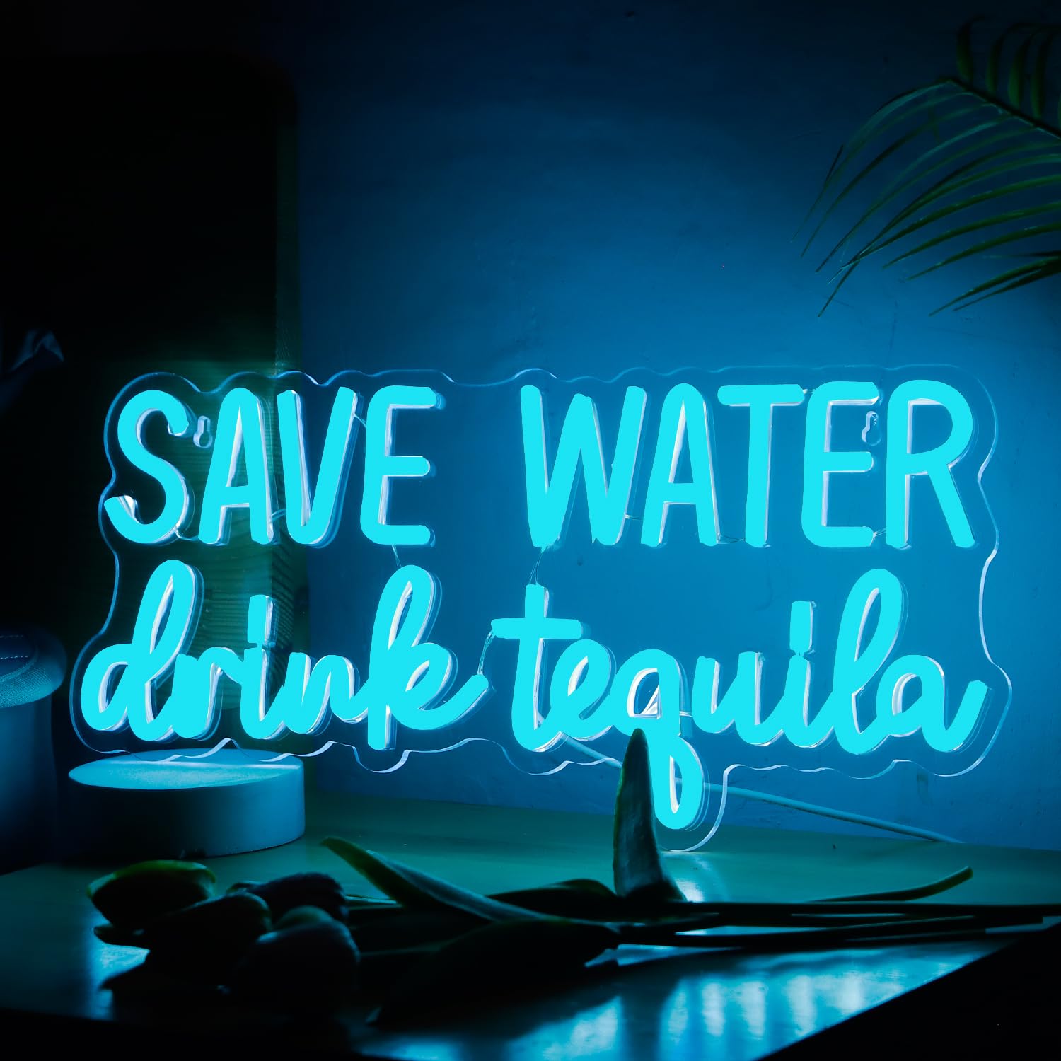SHINEMYWAY Neon Sign - Save Water Drink Tequila, Dimmable USB Powered Room Decor, Acrylic, 16.8"x8.2", TEQUILA-Blue