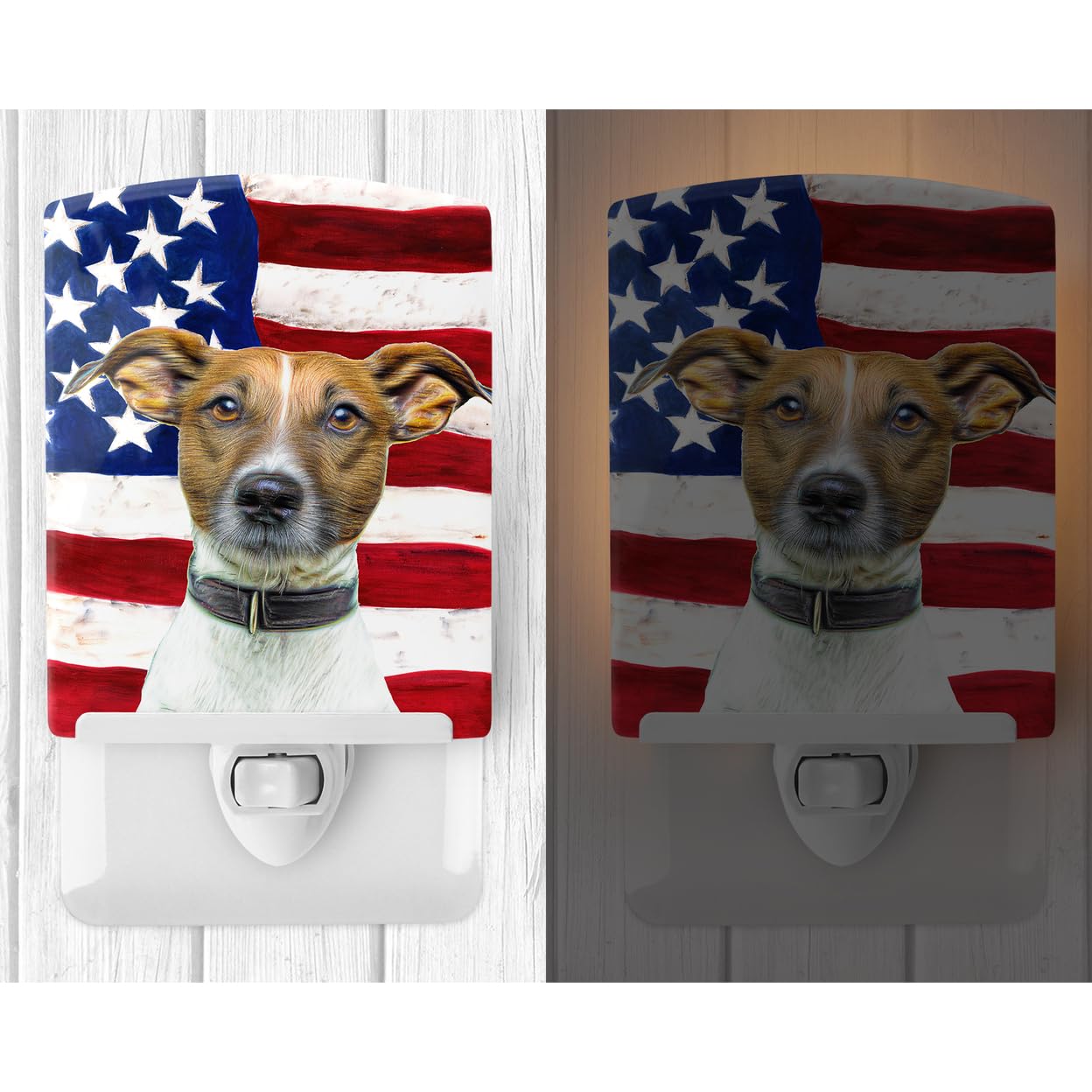 Carolines Treasures Ceramic Night Light, USA Flag & Jack Russell Terrier, 6x4x3in, Multicolor, Model KJ1155CNL