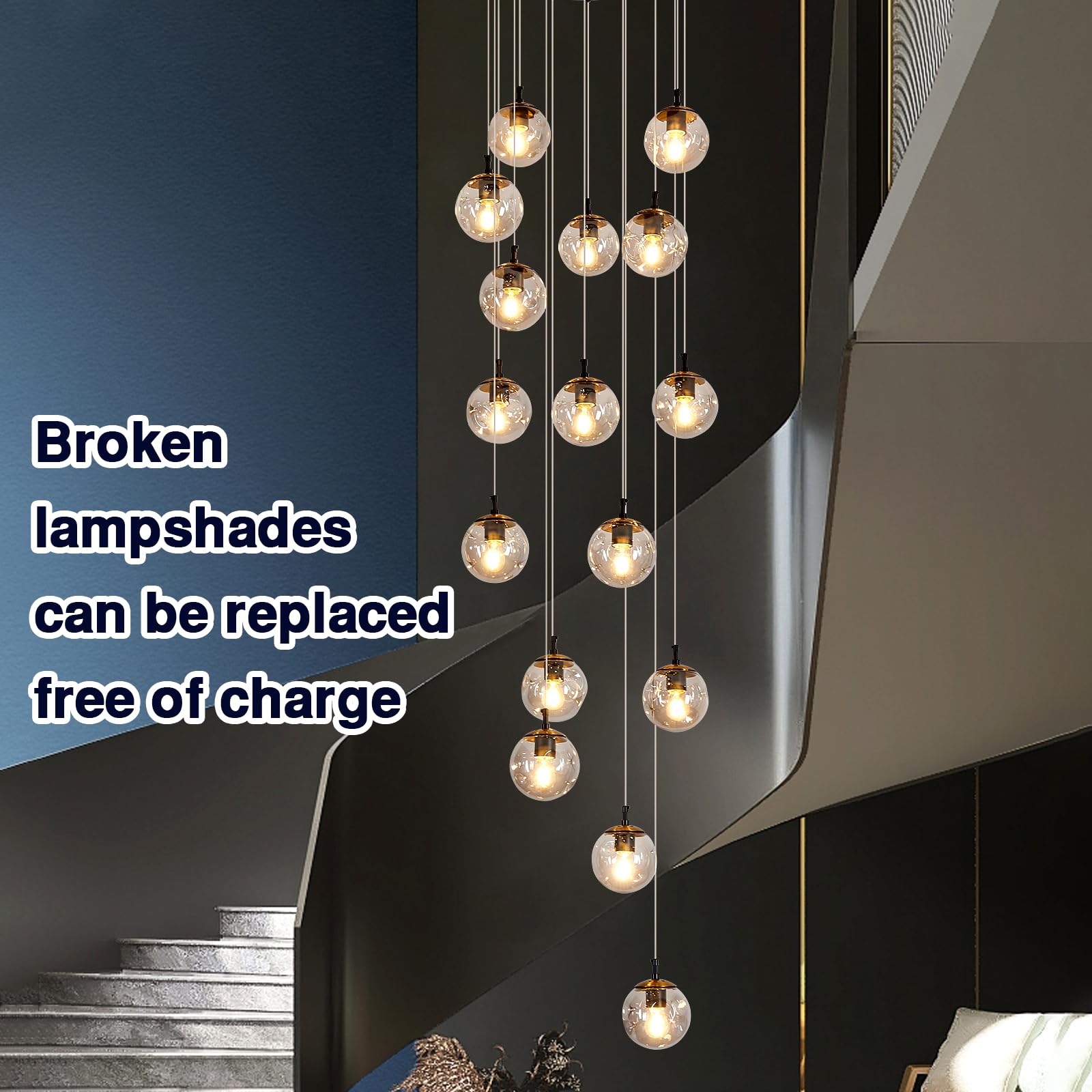 Szxykeji 16-Light Mid Century Glass Globe Chandelier For High Ceilings - Led Pendant Light Fixture