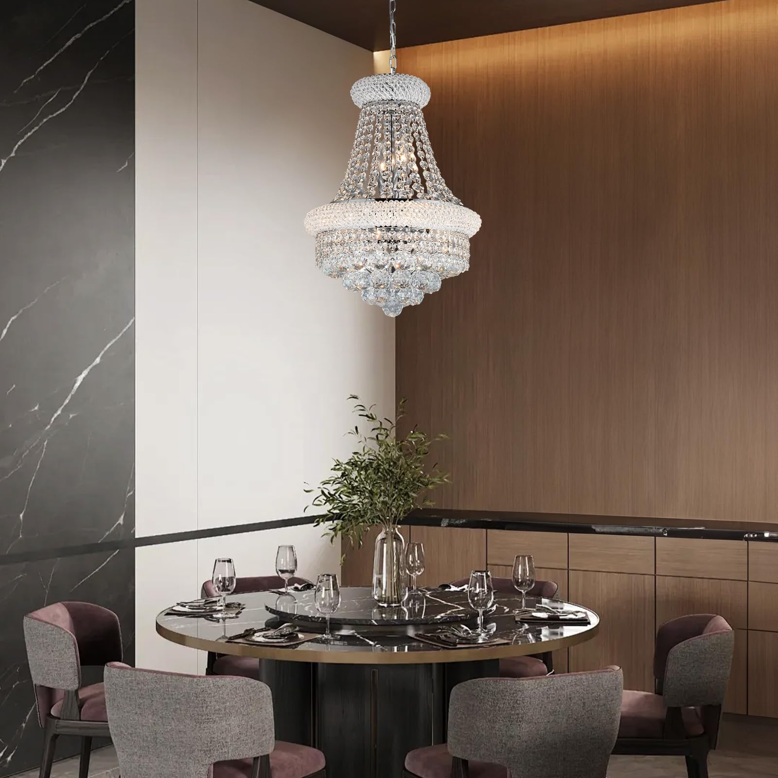 Crystal Chandeliers For Dining Room Light Fixtures Over Table  Empire Style K9 Crystal Chandelier For Living Room  6 Lights Chrome stylish Lighting Fixtures For Bedroom Kitchen Island Entryway D15 Inch