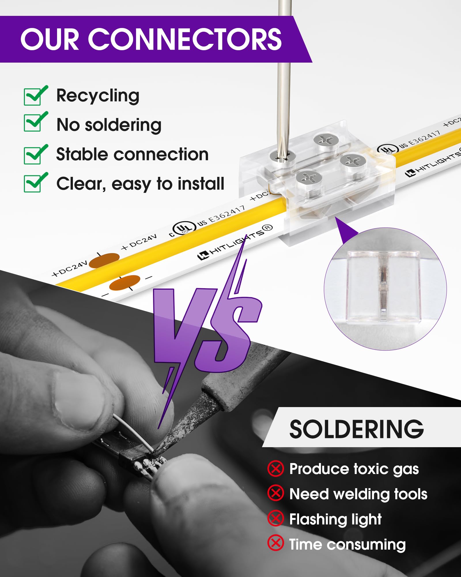 Hitlights 12 Pack Led Connector 2 Pin 8Mm Solderless Led Tape Light Connector Transparent Led Strip Light Connectors With Screwd