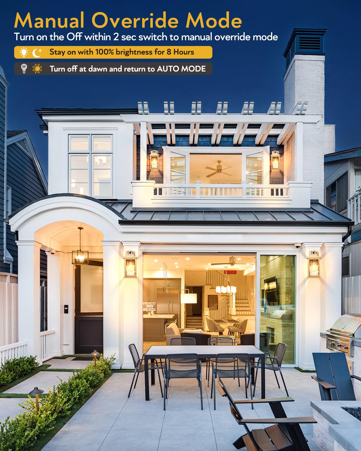 Vianis 2 Pack Motion Sensor Outdoor Lights Lantern, Dusk To Dawn Exterior Lights For House, Gold Anti-Rust Porch Lights Sconce,