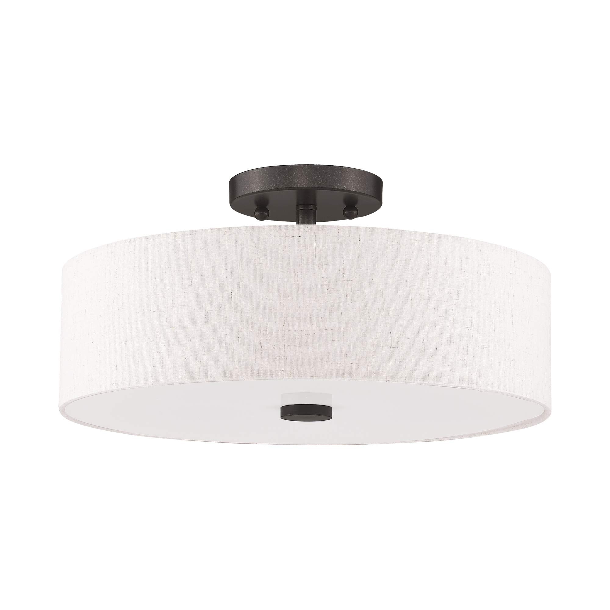 Livex Lighting 52135-92 Meridian Collection 3-Light Semi Flush Mount Ceiling Fixture With Oatmeal Color Fabric Hardback Drum Sha