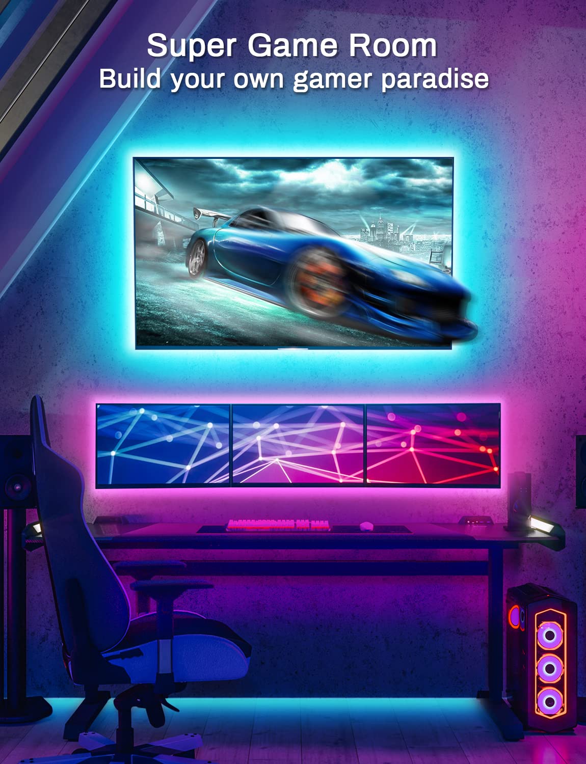 MATICOD LED Strip Lights for TV, 13.1ft RGB, Music Sync, Bluetooth Remote, USB Powered, for 45in-60in TVs, Multicolor