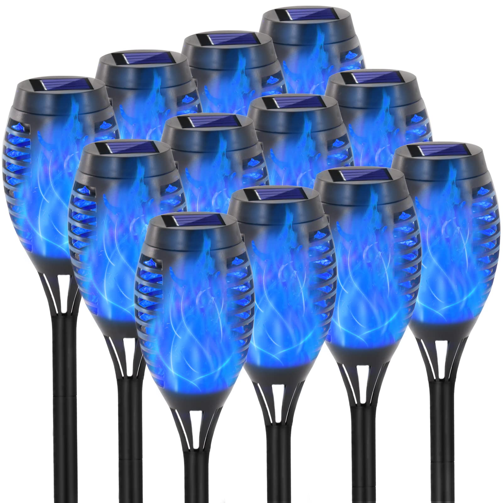 EOYIZW Solar Lights Outdoor, 12 Pack Blue Solar Torch Light with Flickering Flame, 12 LED Solar Tiki Torches for Outside Lights 