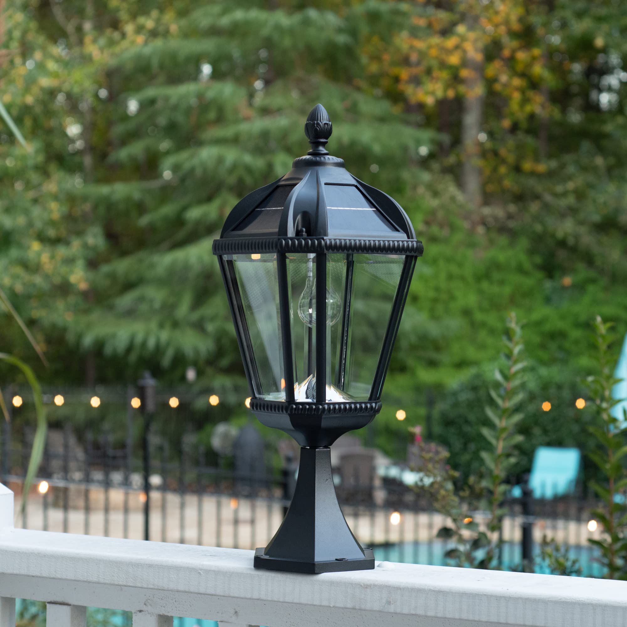 Gama Sonic Outdoor Solar Post Light, Black Aluminum, Beveled Glass, 120 Lumens, Pier Mount, Model GS-98B-P-BLK