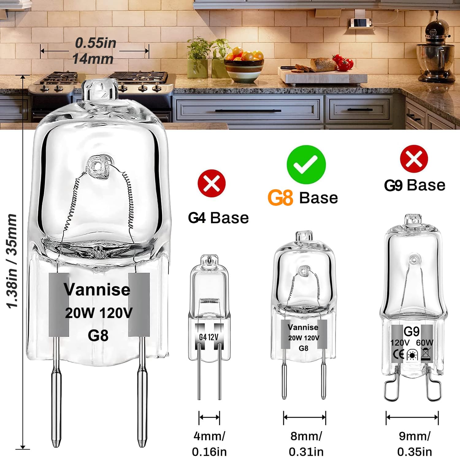 Vannise G8 Halogen Bulb 20W Warm White- 10 Pack Long Lasting G8 Bulb 120V 20W, Halogen Bulbs 2 Pin G8 Dimmable For Under Cabinet