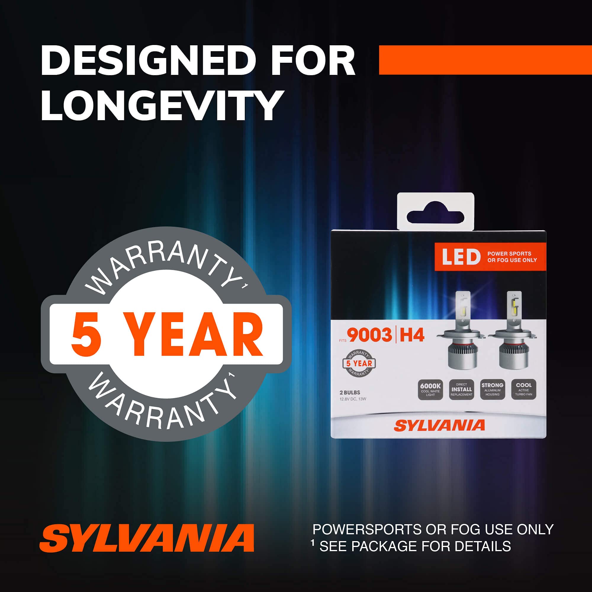 SYLVANIA 9003 H4 LED Headlight Bulbs - Off-Road & Fog Light Use, 2 Pack