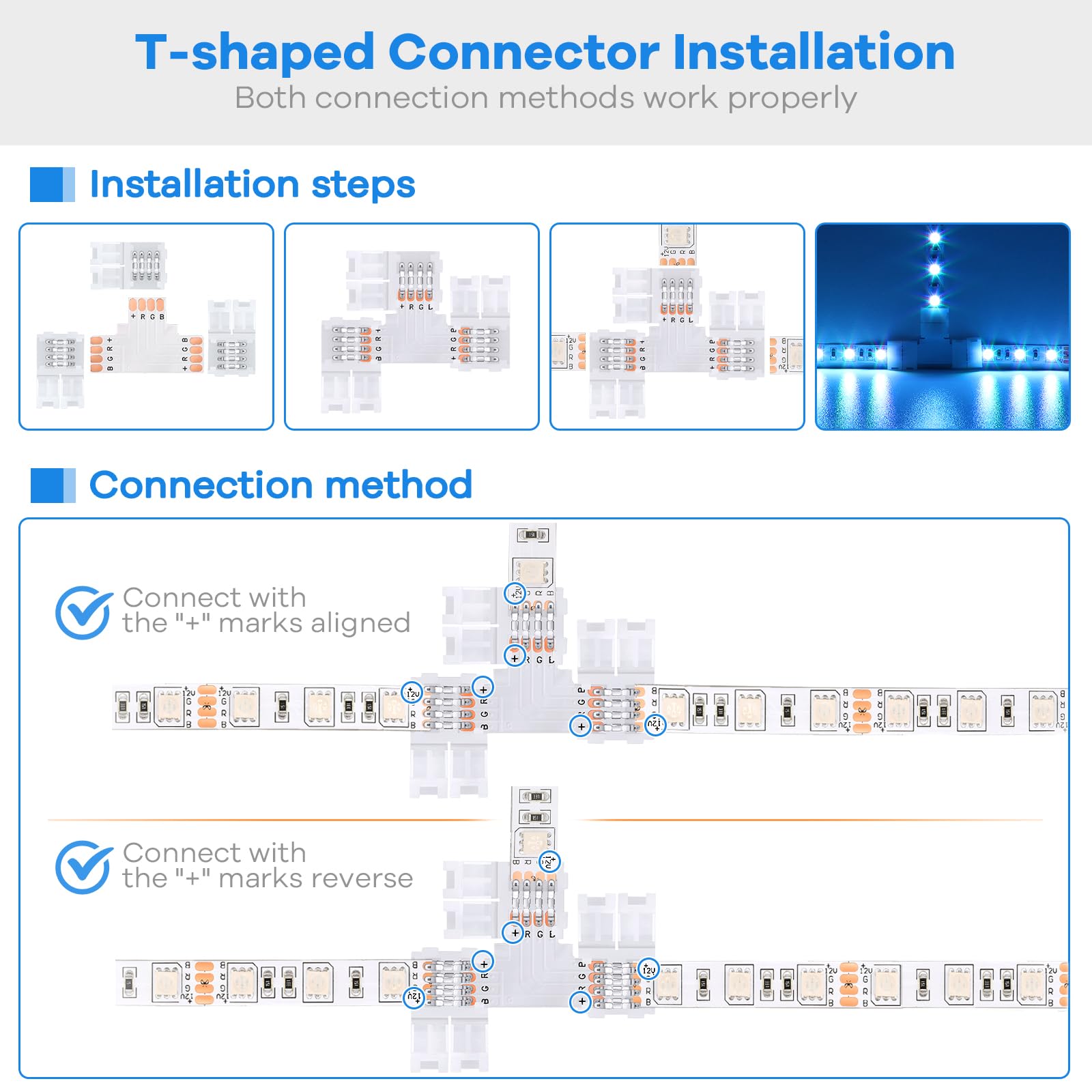 Pmxary 42Pcs 4 Pin Led Strip Connectors Kit For 5050 10Mm Wide Rgb Led Strip Light, Includes 8 L-Shaped, 4 T-Shaped, And 30 Sold
