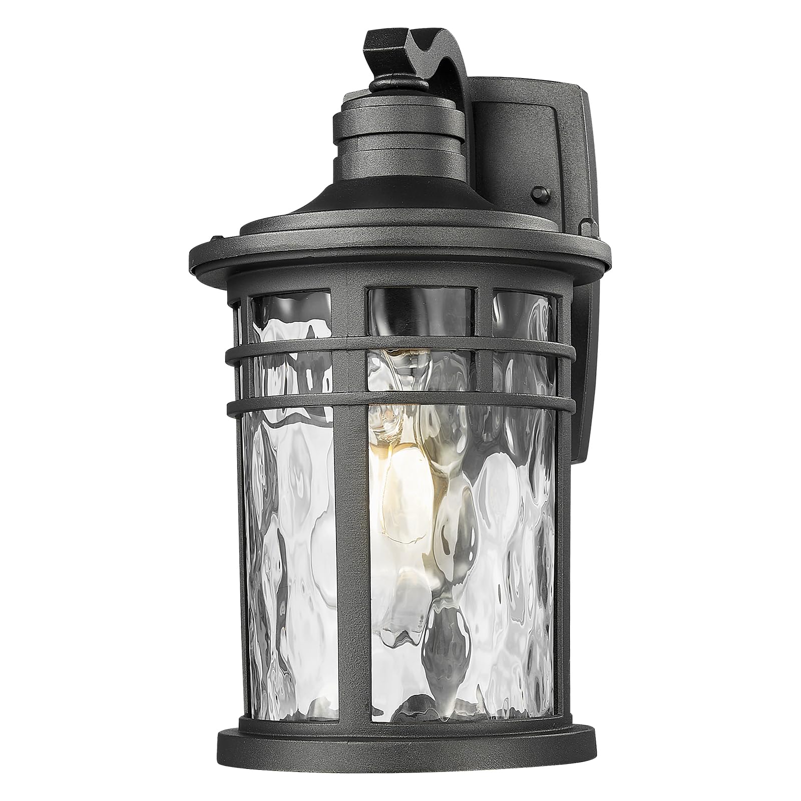Darkaway Outdoor Porch Lights Wall Mount, Waterproof Aluminum Sconces, Medium Size, Black-Water Ripple Glass, Model 6X20B BK+WG