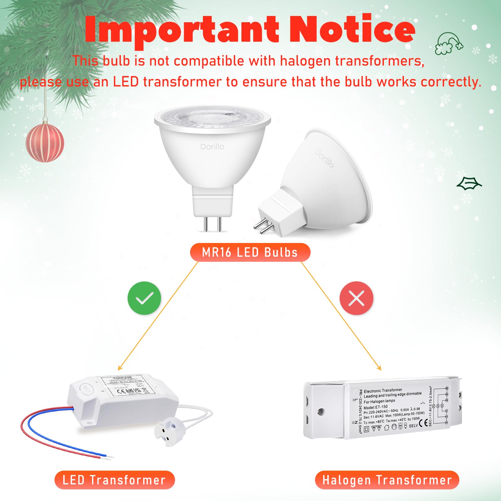 Dorillo Mr16 Green Led Light Bulbs 6 Pack  6W (50W Equivalent)  Gu5.3 Bi-Pin 12V  Non-Dimmable  38 Beam  Outdoor Landscape Holiday Lighting For Christmas  Garden  Yard