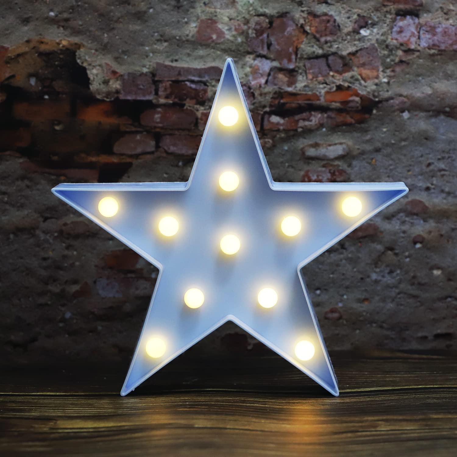 Vicila LED Star Marquee Night Light, Battery Operated Desk Lamp, Plastic, Blue