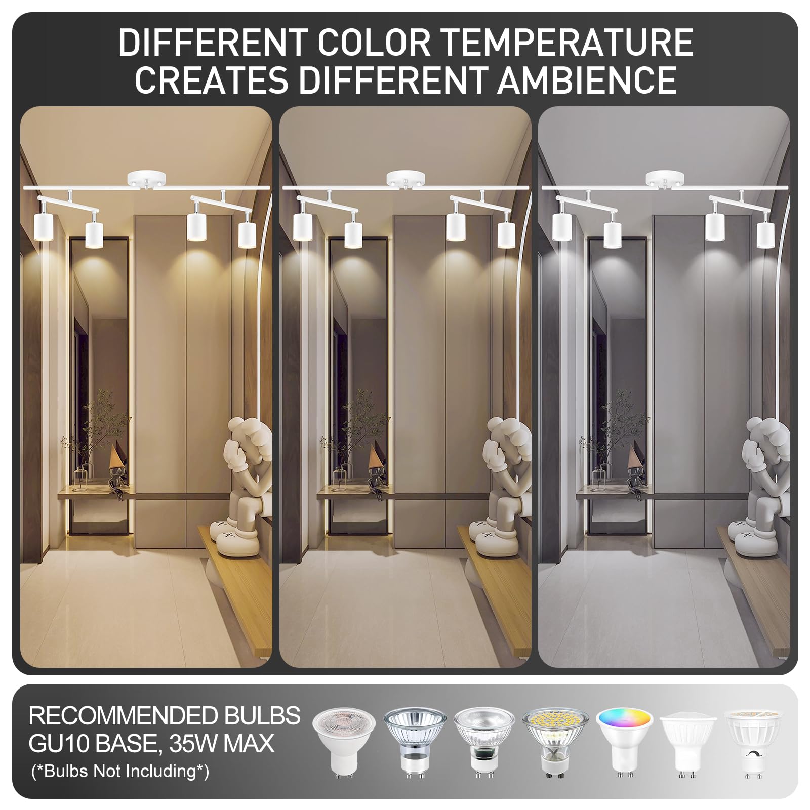 Track Lighting Fixture Ceiling, White Track Light For Kitchen, Modern 4 Light Track Lights Kit, 30'' Ceiling Lighting, Spotlight