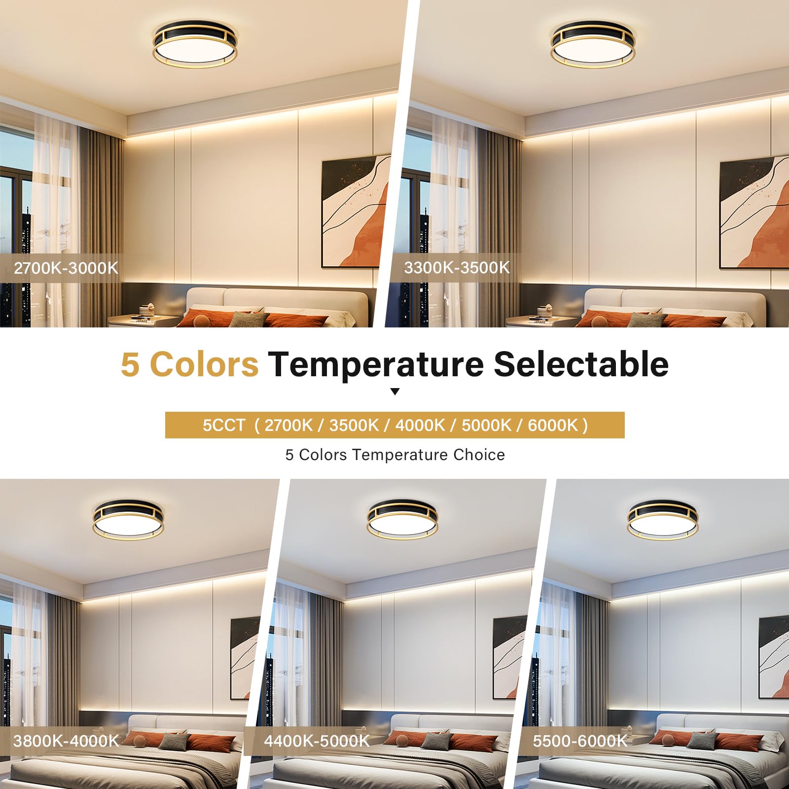 Pevfah Modern Flush Mount Ceiling Light, Dimmable LED, 12.6in, Black and Gold, Model PH240705002