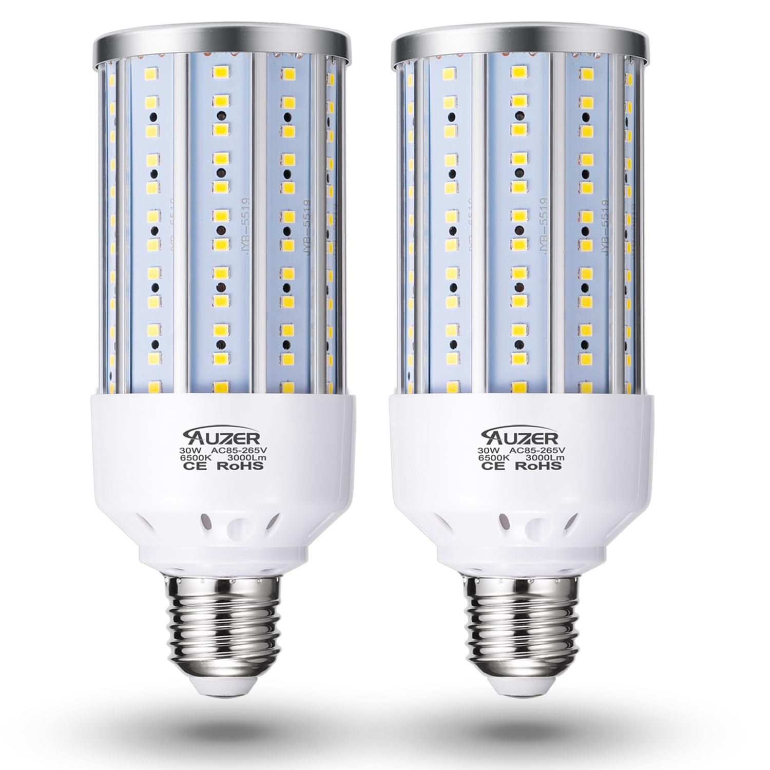 Auzer 2-Pack 30W (200W Equivalent)  E26 Standard Base Led Corn Light Bulb For Garage Factory Warehouse Street Lamp Post Lighting Barn Porch Backyard Garden  6500K Daylight  85V-265V