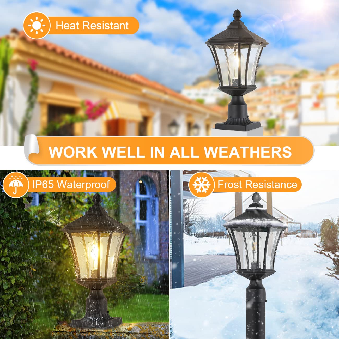 Post Lights Outdoor Post Lantern 20'' Exterior Post Coach Light With Pier Mount Base, Weather Resistant Aluminum With Clear Glas