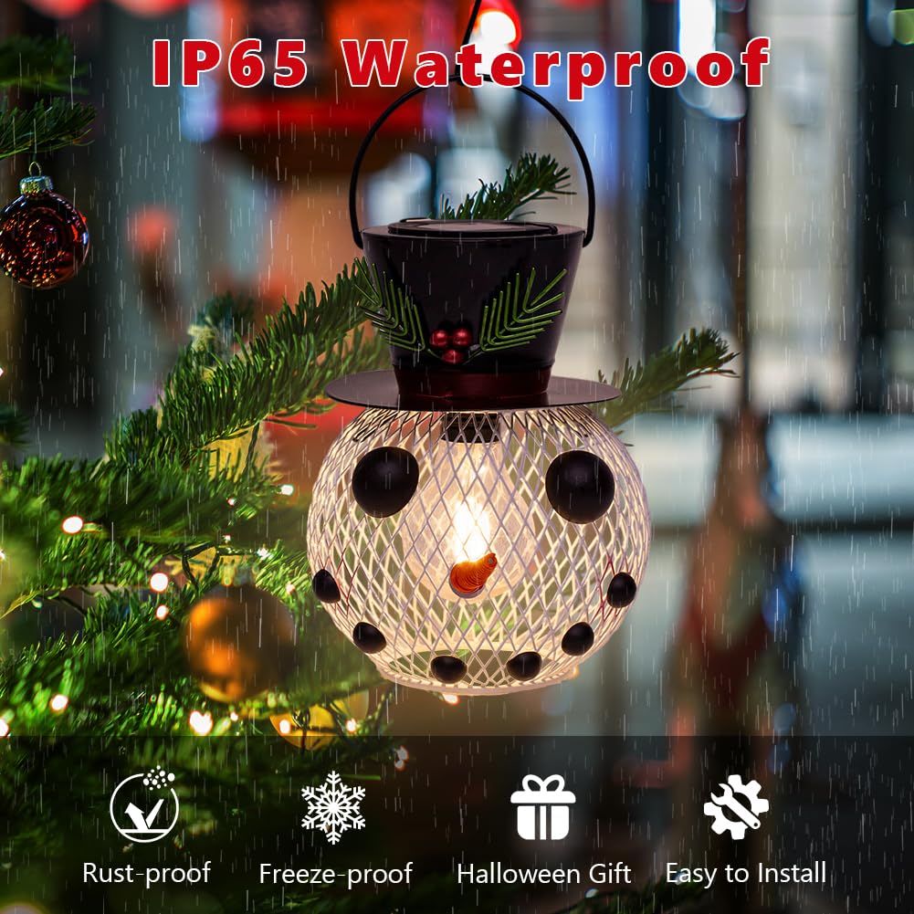 Starsoul Solar Christmas Snowman Lanterns Outdoor Waterproof  Hanging Christmas Led Solar Light Decorations  White Holiday Snowman Lantern For Garden  Patio  Yard  Porch  Gifts For Mom