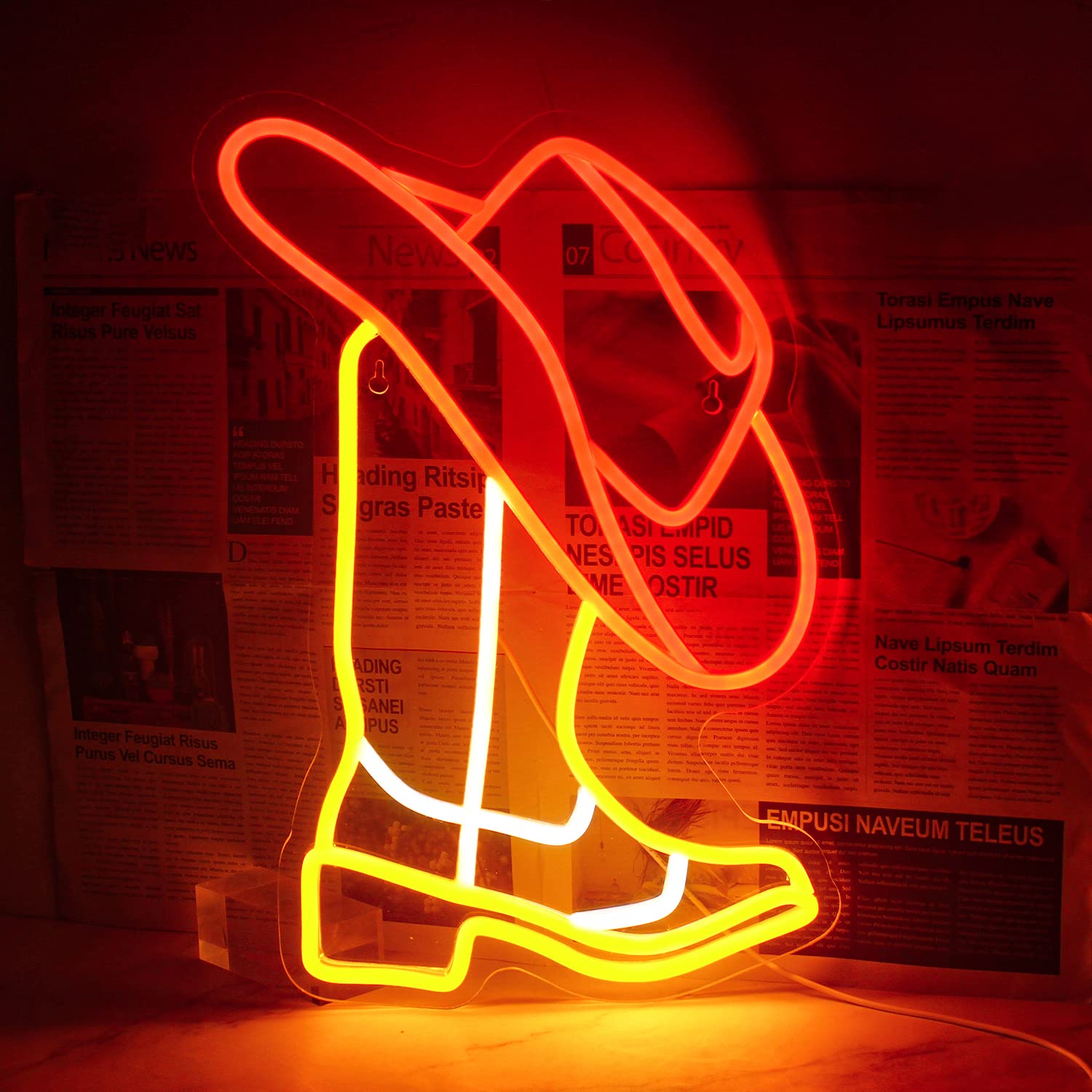 Horseneon Cowboy Neon Signs, Cowboy Hat Neon Lights Signs, Western Cowboy Neon Light, Cowboy Boot Led Sign with USB Powered for Cowboy Farm, Wall Hanging Decor