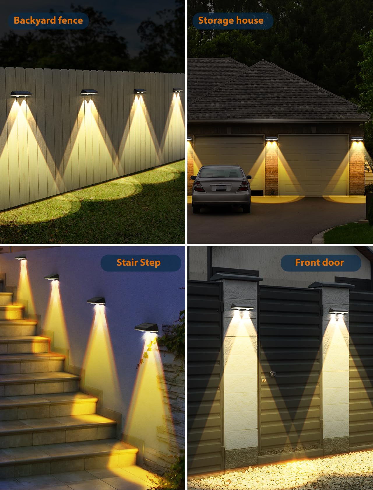 Solar Fence Lights ,Warm White & Cold White & Mixed Color 3 Modes Bright Lens Led Dusk To Dawn Deck Light, Fence Solar Lights Outdoor Waterproof,Solar Outdoor Lights For Backyard/Railing/Wall (4Pack)