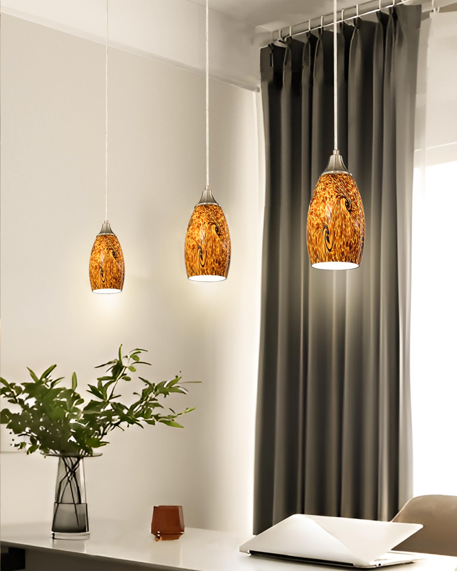 Mini Glass Pendant Lights For Kitchen Island1Pack Hand Blown Art Glass Pendant Light Shade With Brushed Nickel Finish Black And Yellow Swirl Glass Lamp Shade For Kitchen Over Sink Dining Room