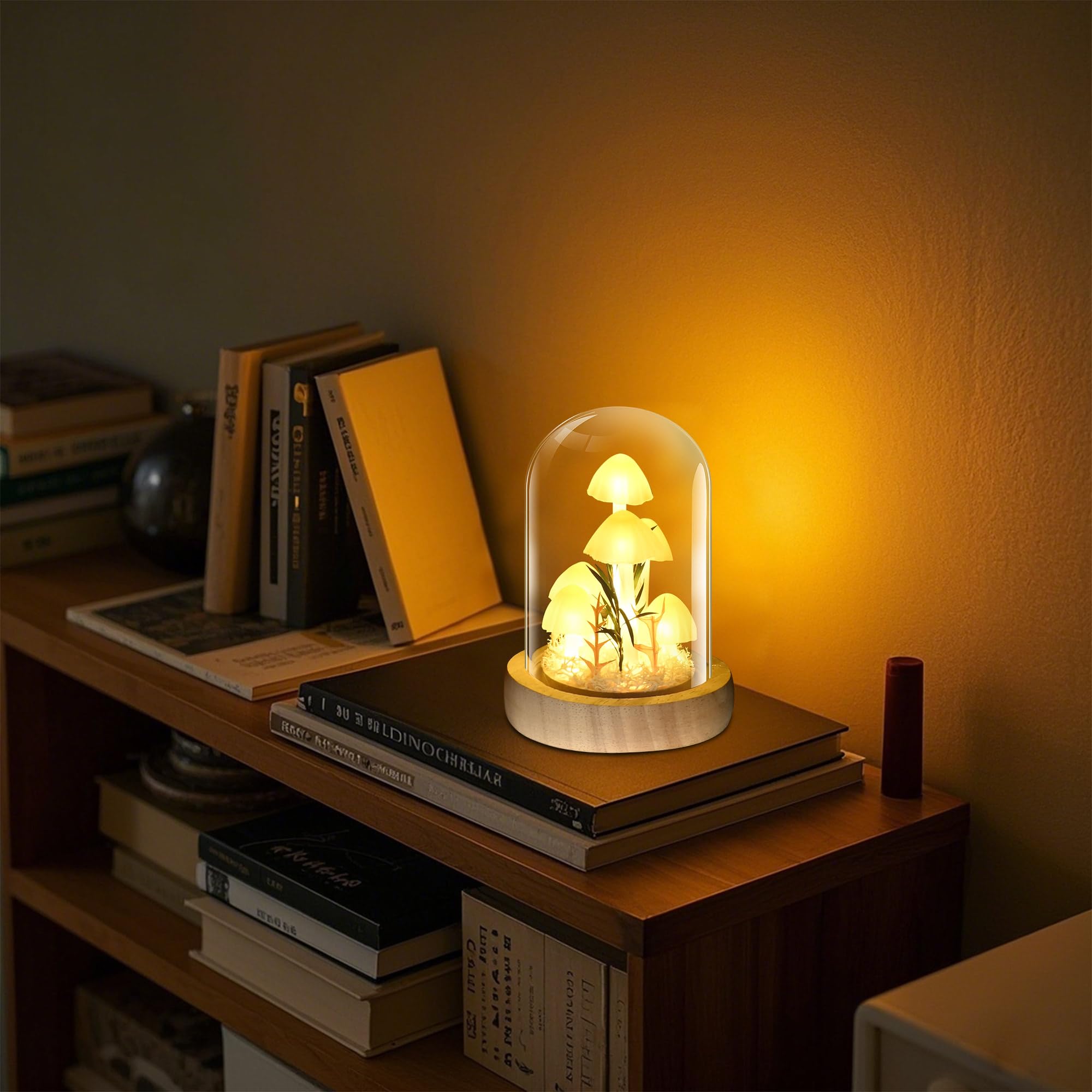 Quelien Christmas Mushroom Lamp In Glass Dome Mushroom Gifts For Women - Warm White Led Night Light For Bedroom Decor Unique Gifts For Women  Housewarming Birthday Decorations