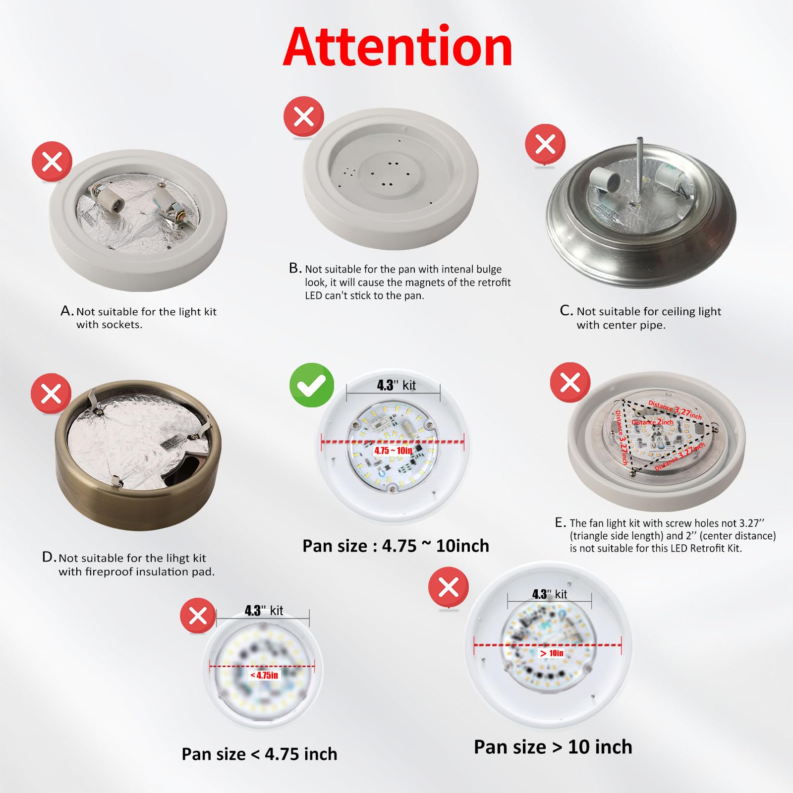 Caisens 4 Inch LED Ceiling Fan Light Kit, 18W 2200LM, Dimmable, 3CCT 3000/4000/5000K, Model CS