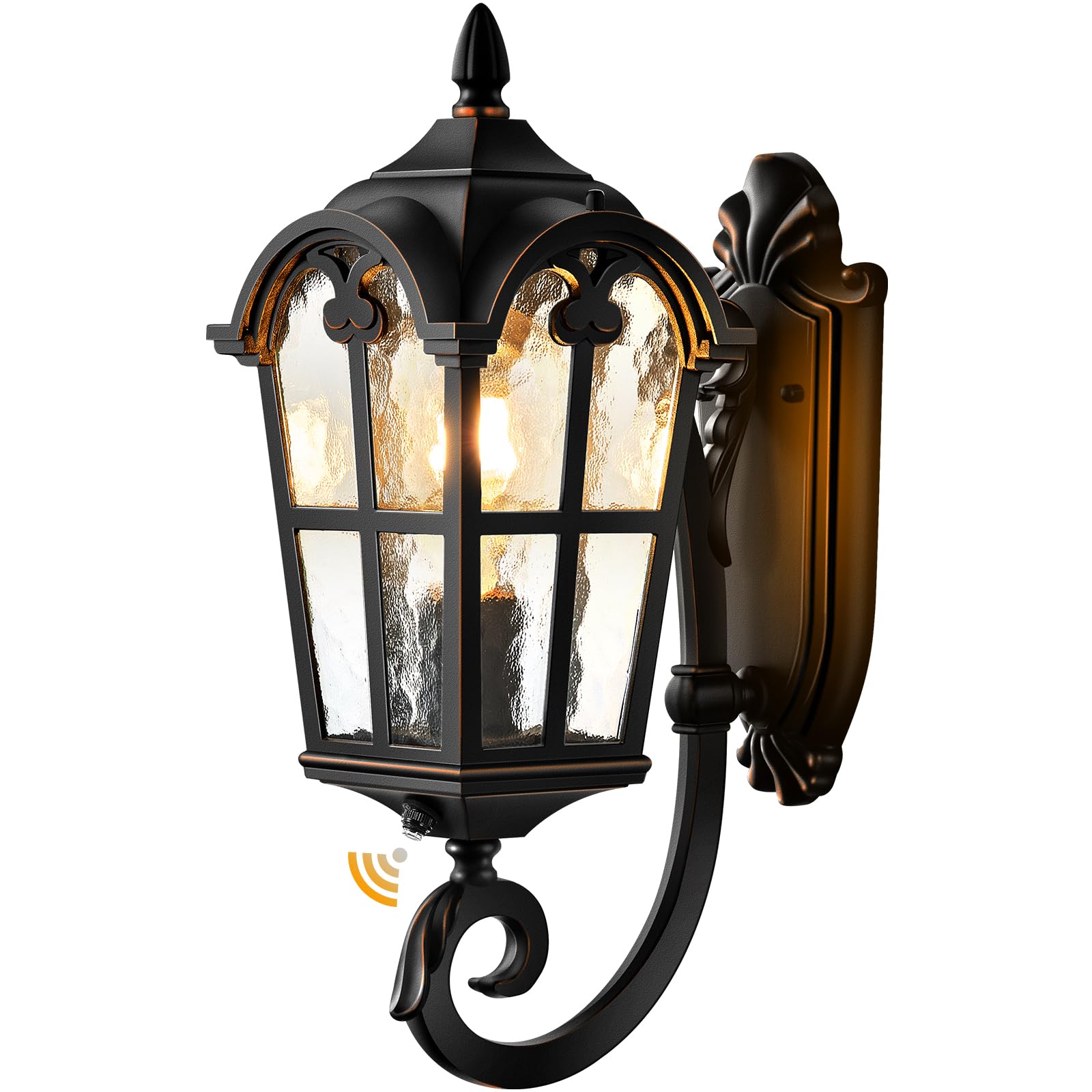 Vianis Outdoor Lights For Porch  Black Dusk To Dawn Outside Lighting With Gold Trim  Porch Lights Outdoor With Tempered Water Ripple Glass For Garden  Patio  Entryway  Waterproof Anti-Rust