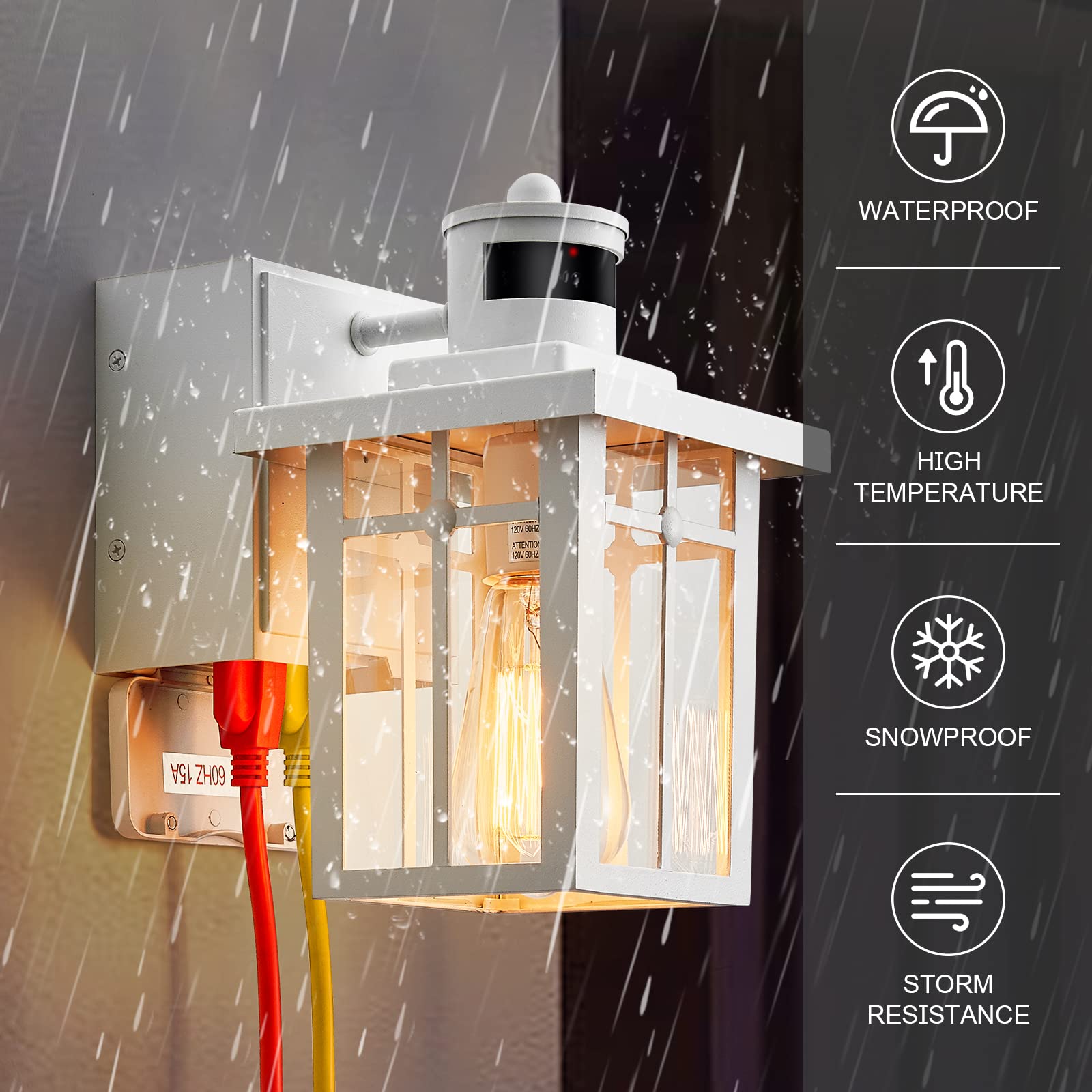 2 Pack Porch Lights With Gfci Outlet,Dusk To Dawn Motion Sensor Outdoor Lights,3 Lighting Modes White Front Door Lights,Waterpro