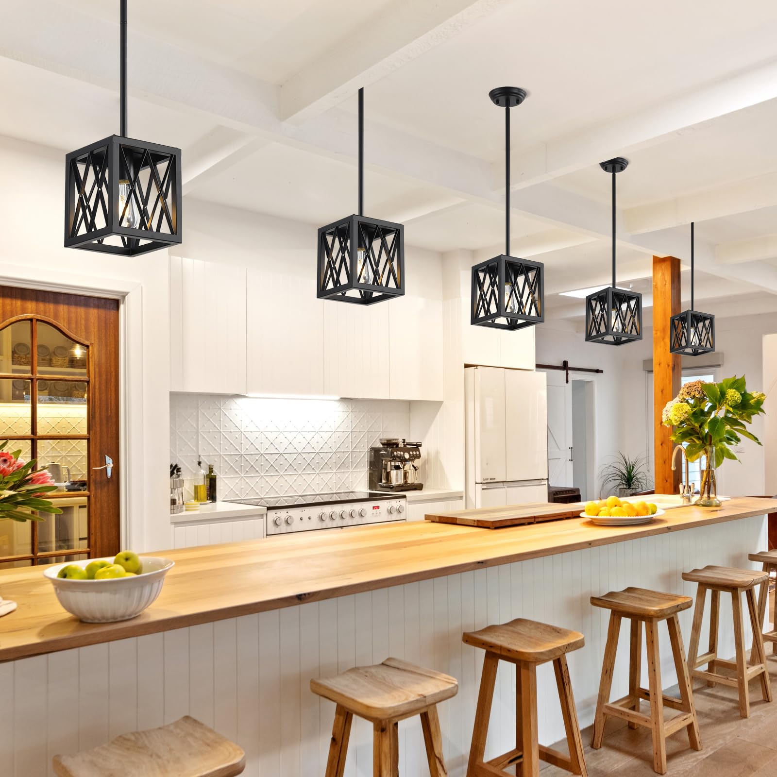 Keesfu Farmhouse Kitchen Light Fixtures, 2 Lights Small Pendant Lighting Fixtures, Adjustable Height, Industrial Dining Room Lig