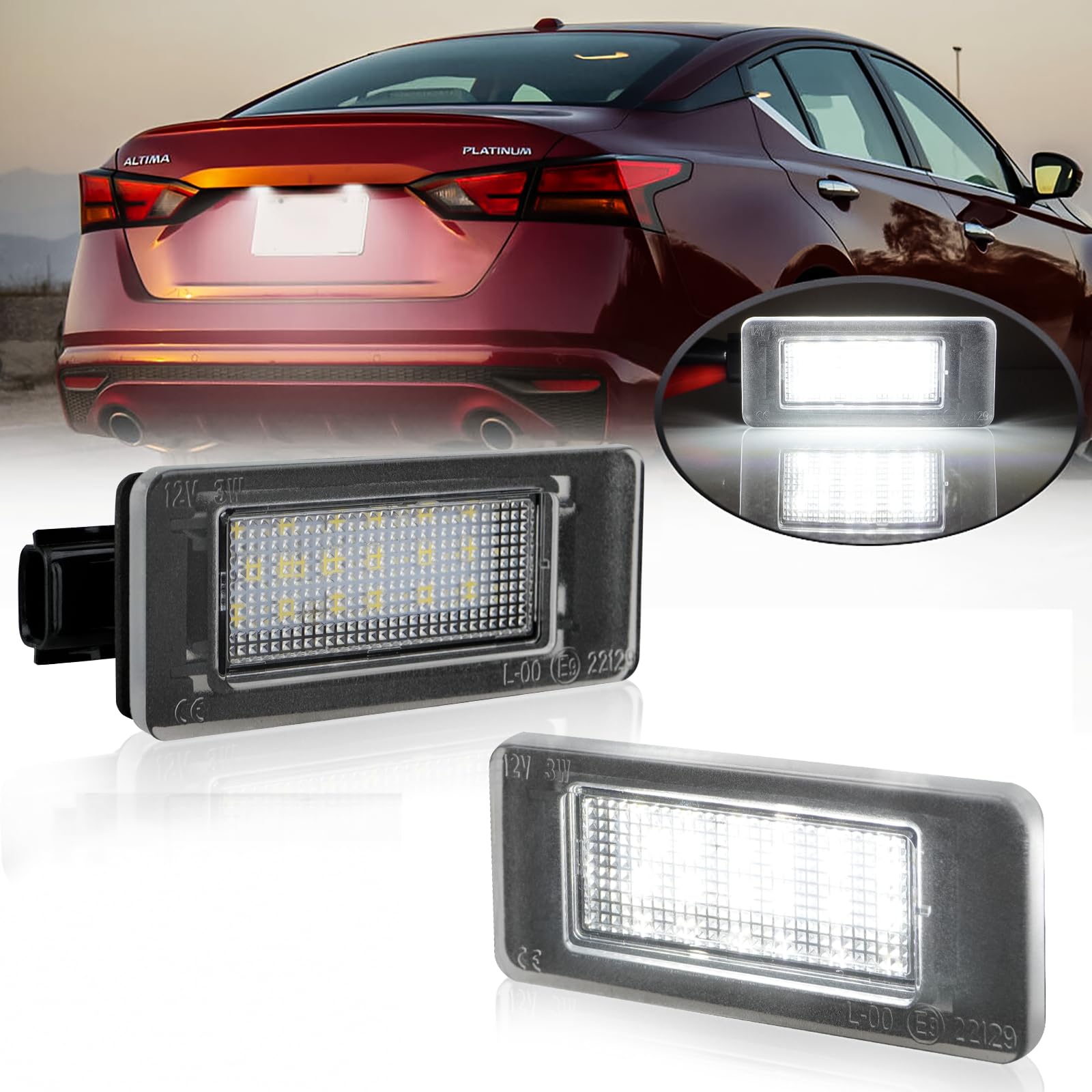 D-Lumina LED License Plate Light Assembly, 18-SMD Xenon White, Pack of 2, for 2019-UP Nissan Altima/Sentra/Rogue