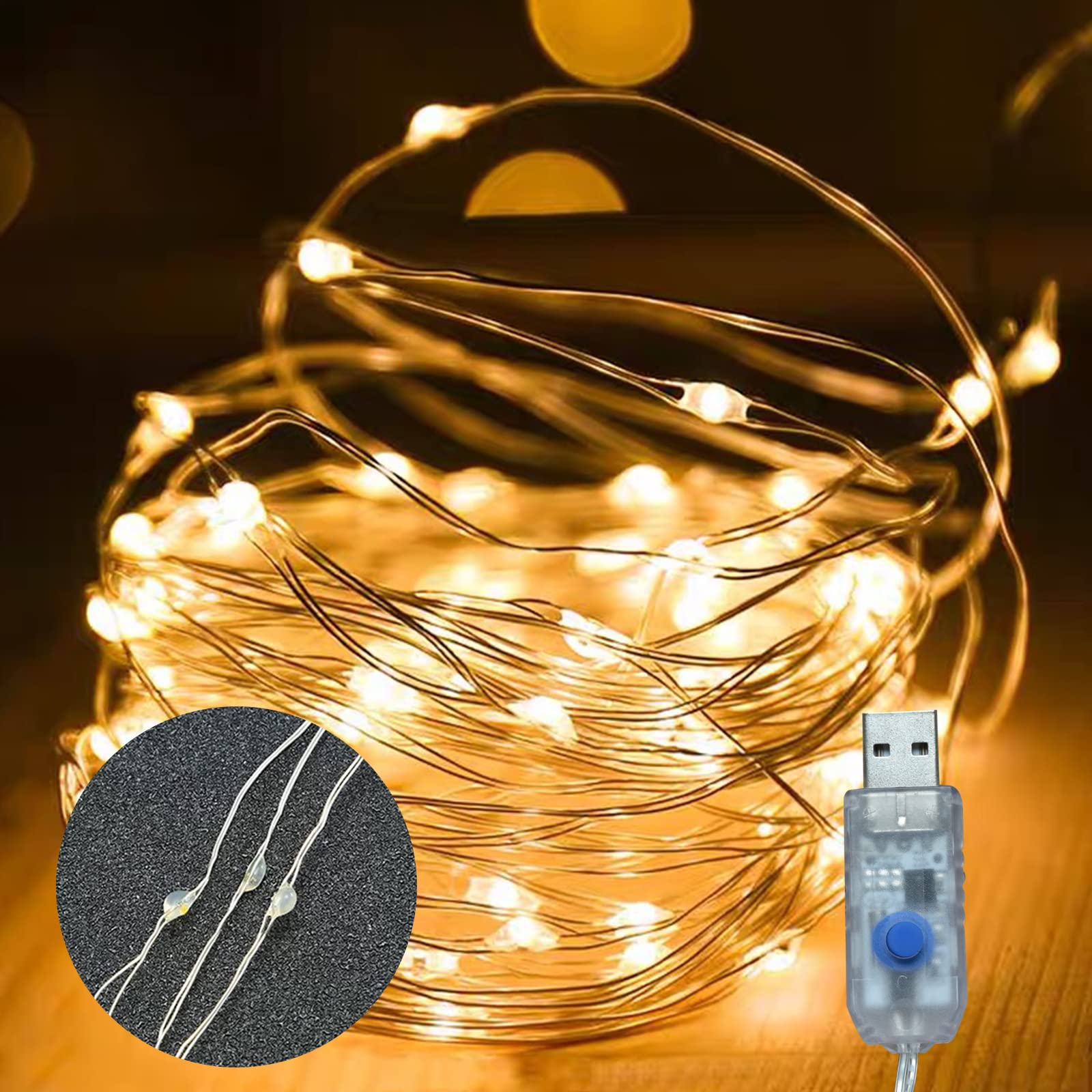 Fairy Lights Plug in 1 Pcs, 8 Modes 33ft 100 LED Firefly Twinkle String Lights, USB Mini Small Cute Christmas Tree Twinkling Lig