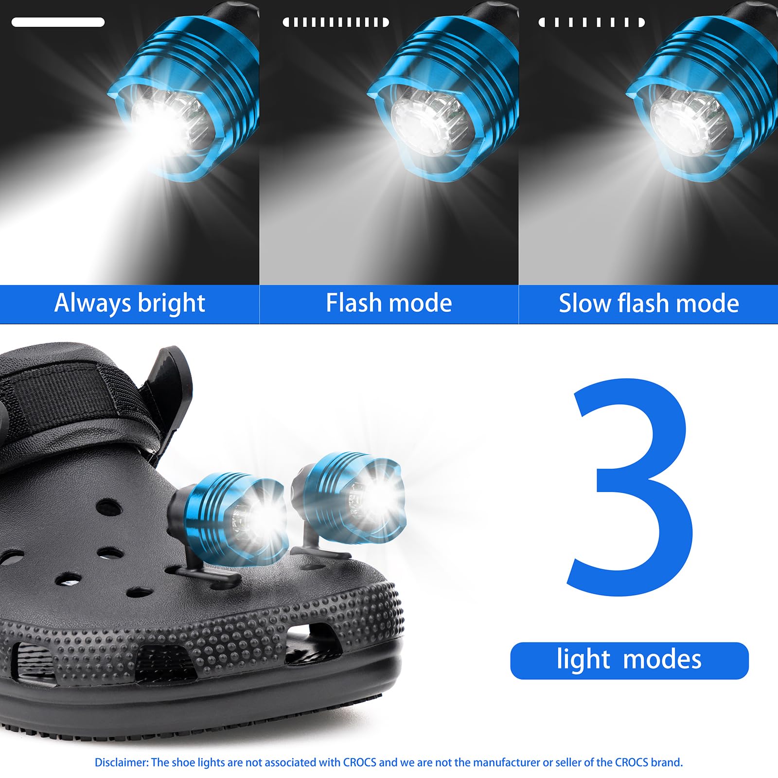 WINNDACHI Rechargeable Headlights for Clogs, Adjustable Light, Clip-on, Blue, Model WDC-102A-BU