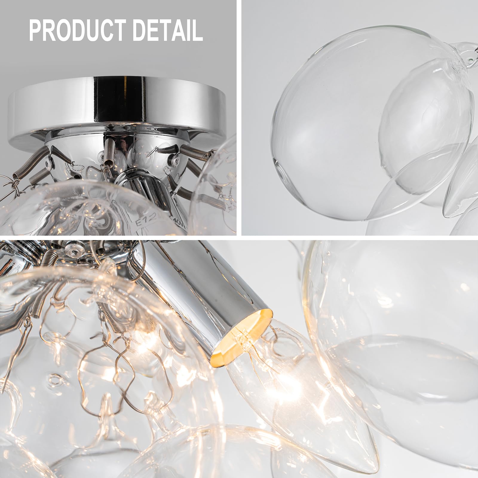 Goyeel Ceiling Light Chandelier Modern Kitchen Lights Ceiling Flush Mount Glass Bubble Chandelier Lighting 3 Light Entryway Light Fixture 17.72In 13 Globe For Bedroom Foyer Living Room
