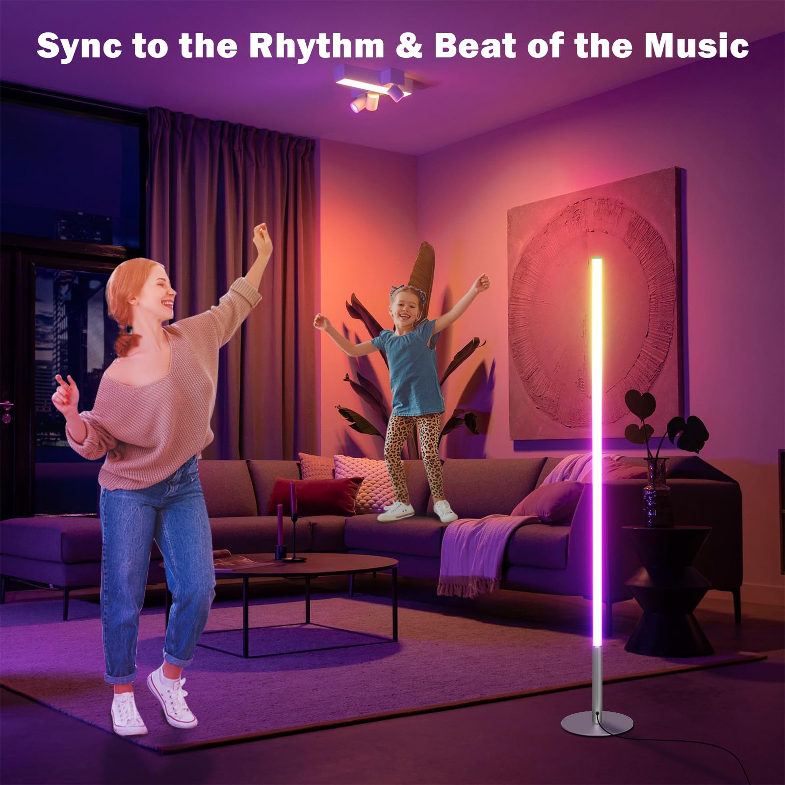 Rgbw Floor Lamp, Smart Led Corner Lamp With Wifi App Remote Control, Compatible With Alexa, 2700K-6500K Color Changing Standing
