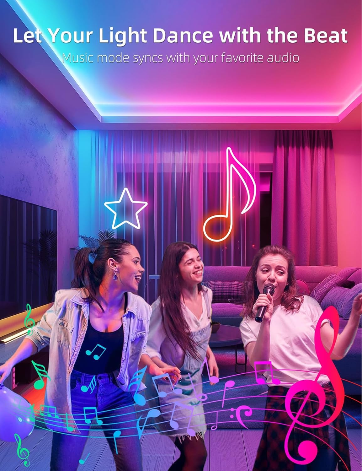 Lamomo LED Strip Lights 65.6Ft RGB Neon Rope Light with App Control, Music Sync, Waterproof, Flexible Silicone for Indoor Use